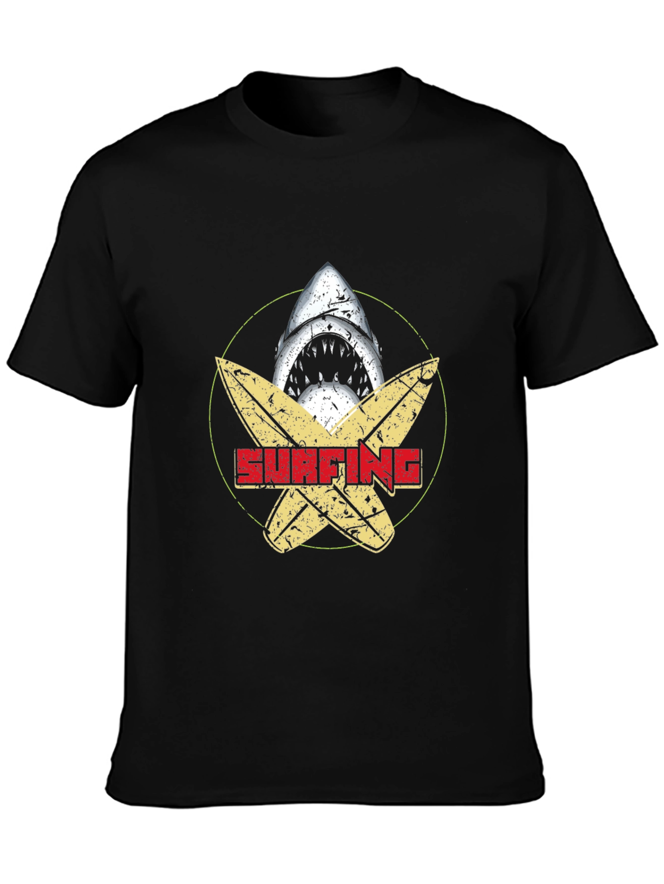 Surfing Shark Graphic Tee - Black Cotton