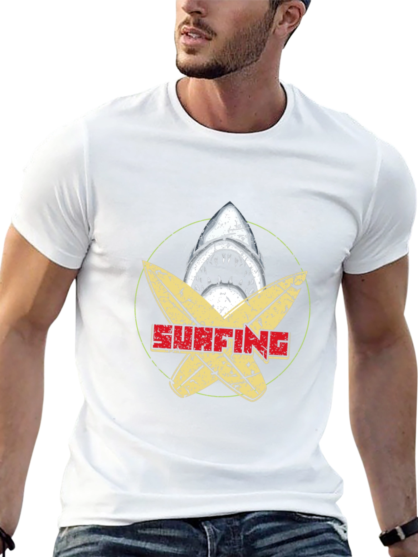 Surfing Shark Graphic Tee - Black Cotton