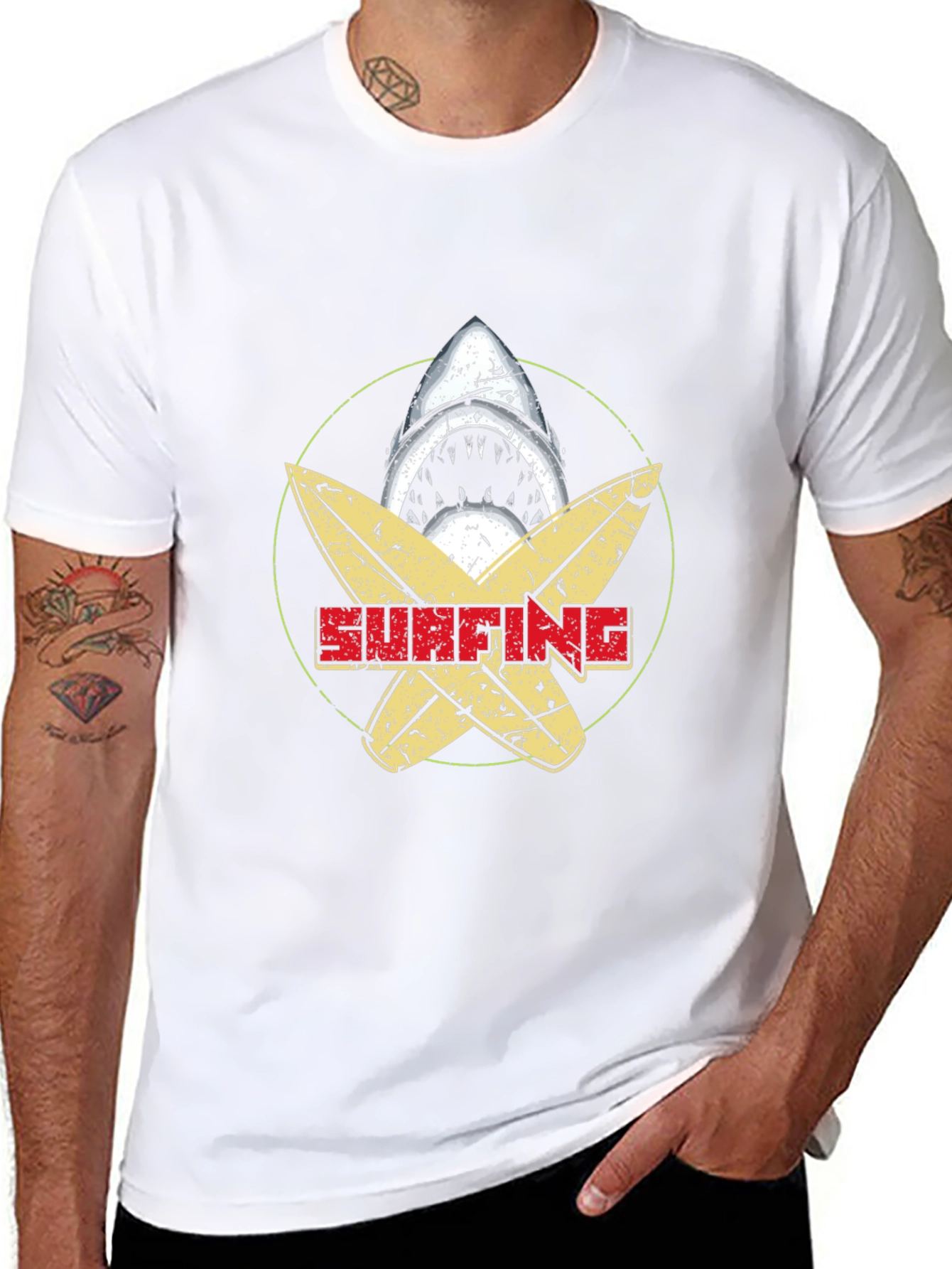 Surfing Shark Graphic Tee - Black Cotton