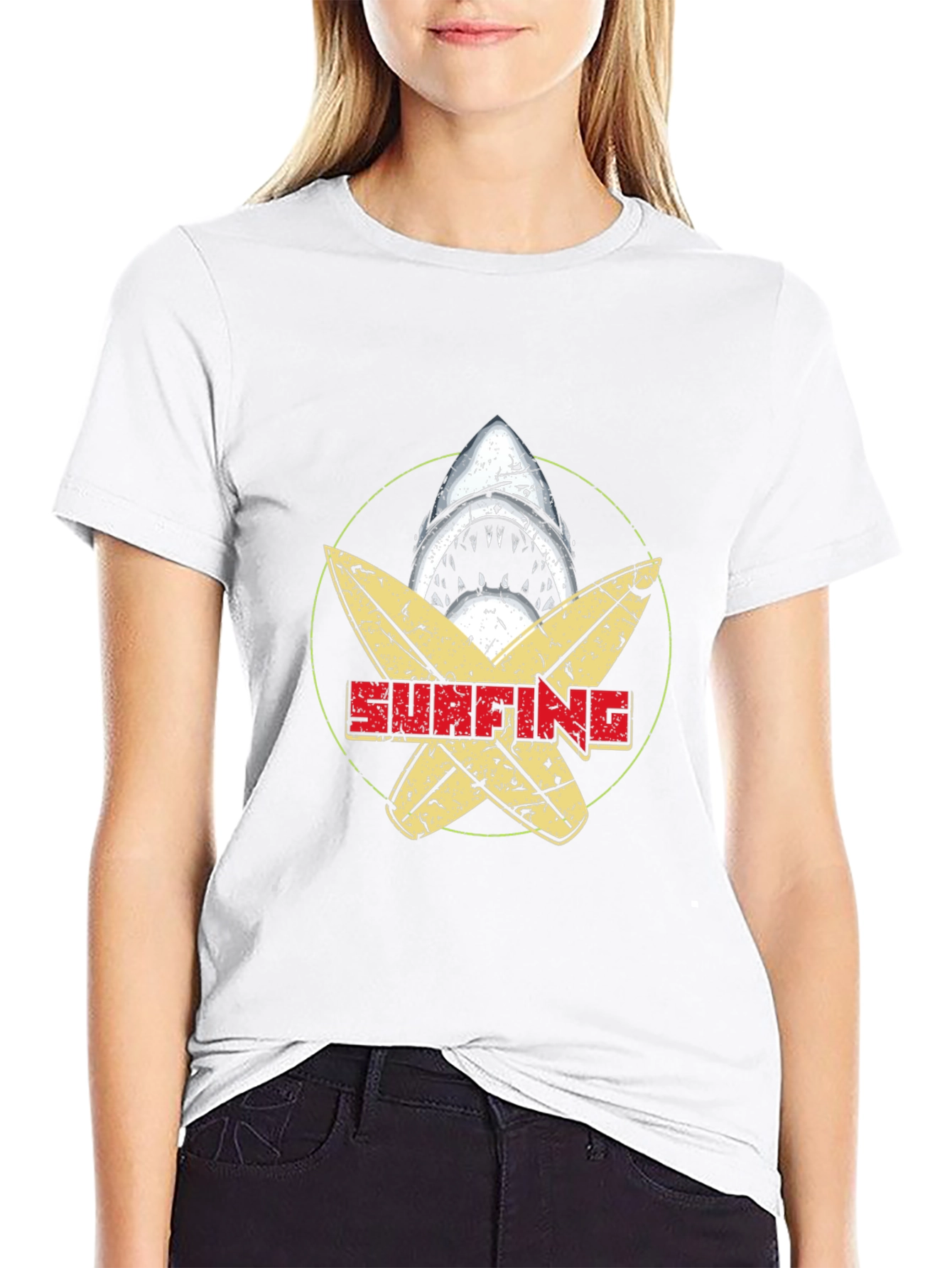 Surfing Shark Graphic Tee - Black Cotton