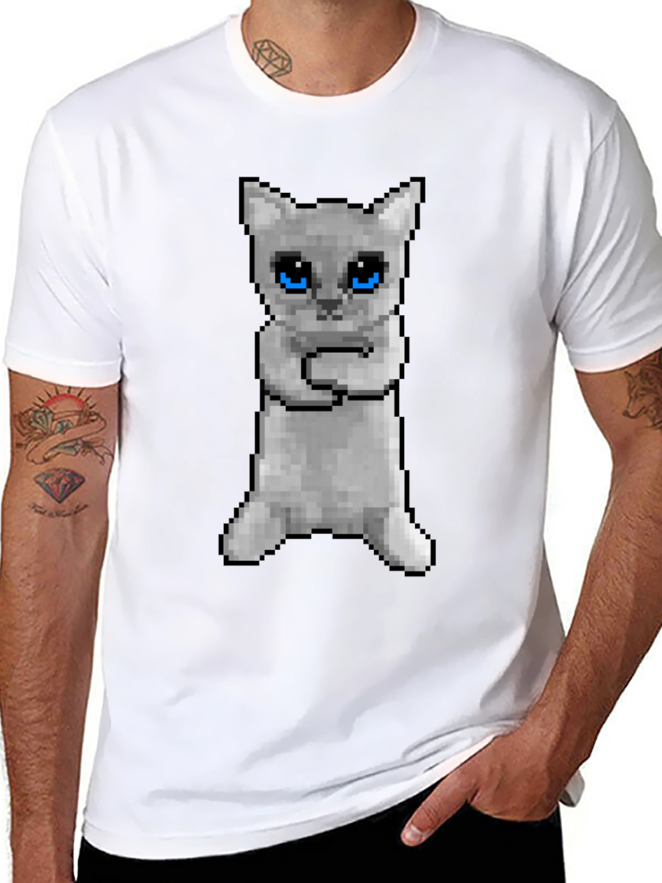 Pixel Cat Black T-Shirt - Novelty Graphic Tee