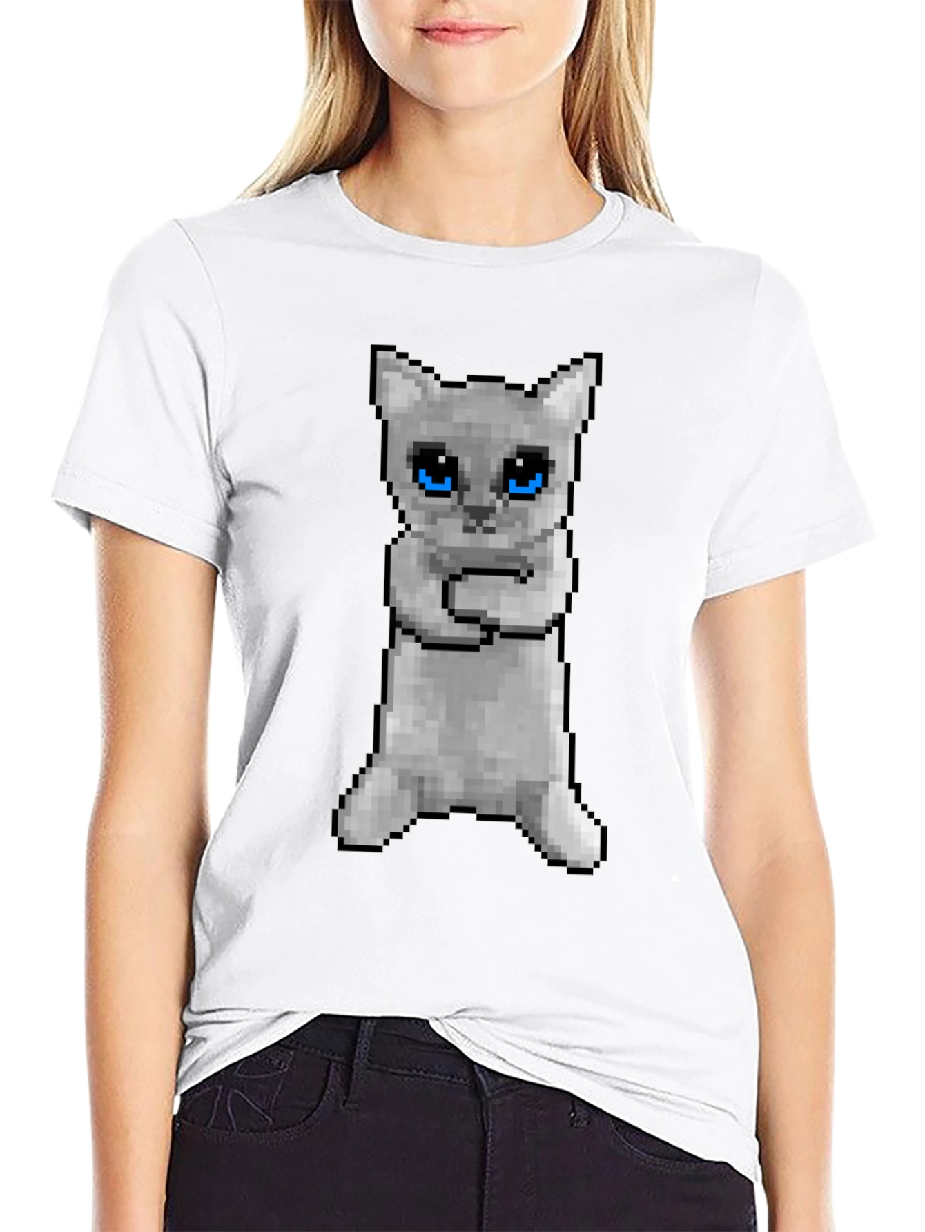 Pixel Cat Black T-Shirt - Novelty Graphic Tee