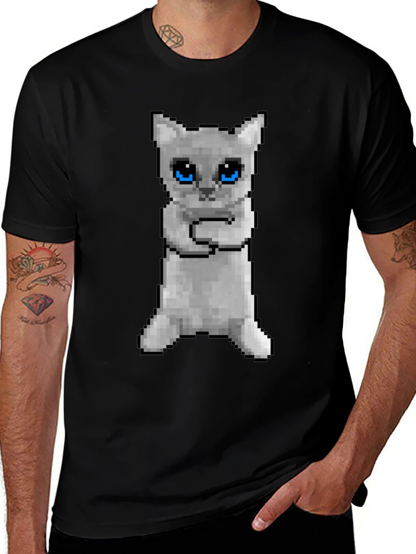 Pixel Cat Black T-Shirt - Novelty Graphic Tee