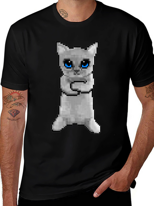 Pixel Cat Black T-Shirt - Novelty Graphic Tee