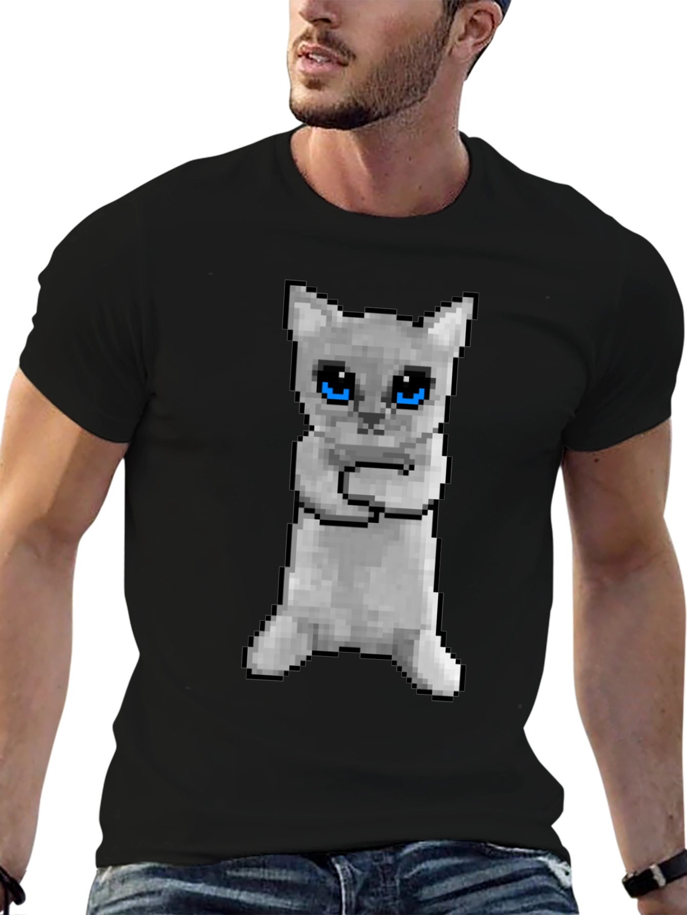 Pixel Cat Black T-Shirt - Novelty Graphic Tee
