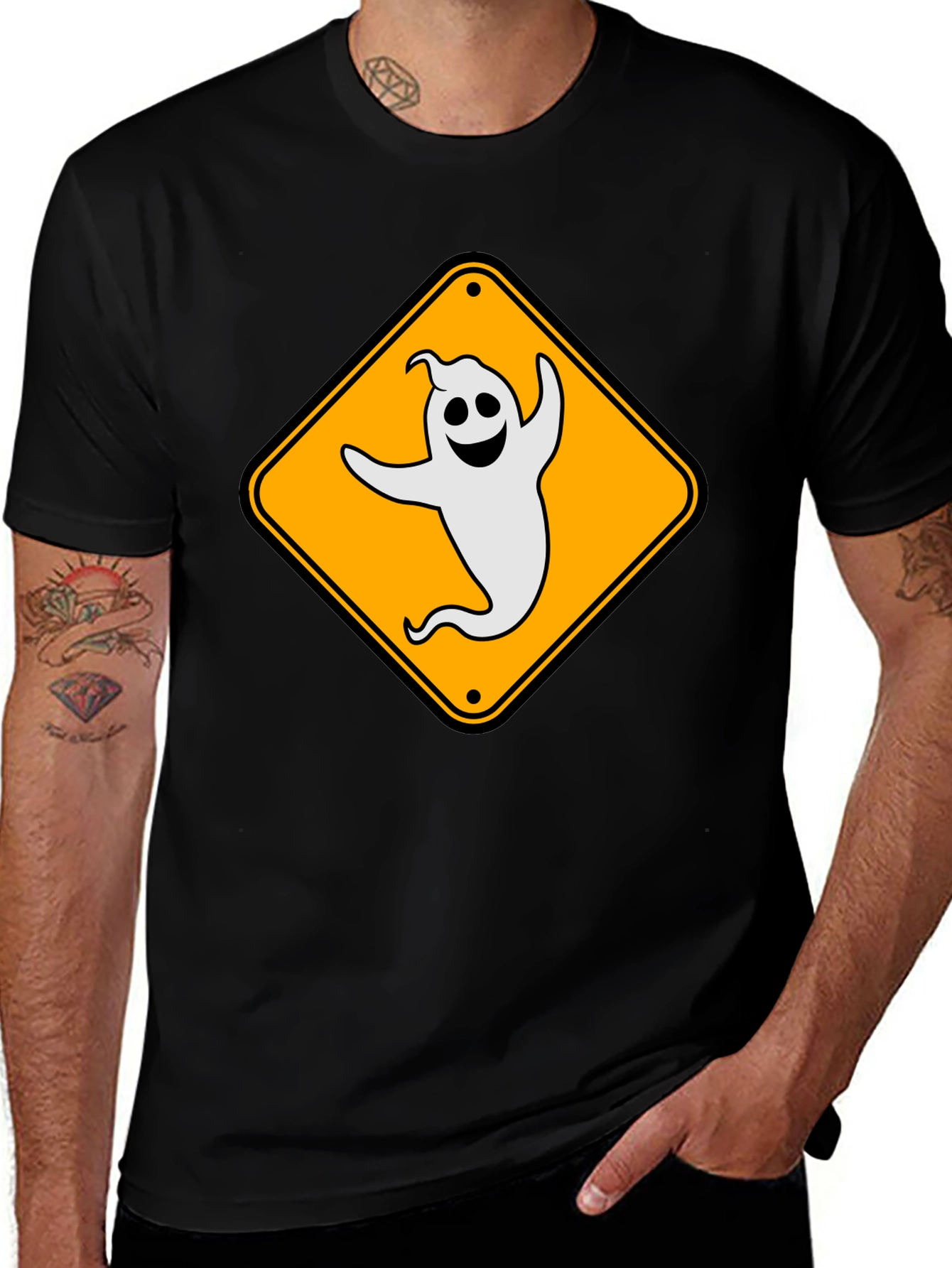 Ghost Crossing Sign Tee - Spooky Fun T-Shirt