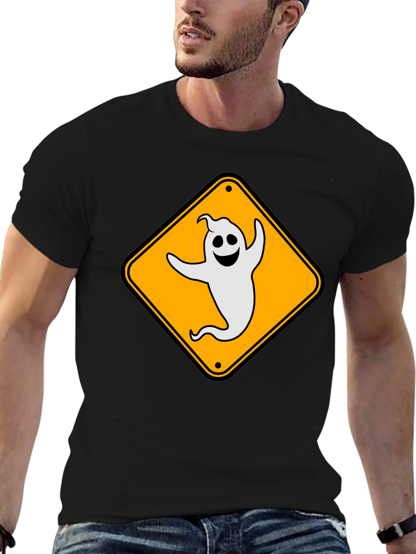 Ghost Crossing Sign Tee - Spooky Fun T-Shirt