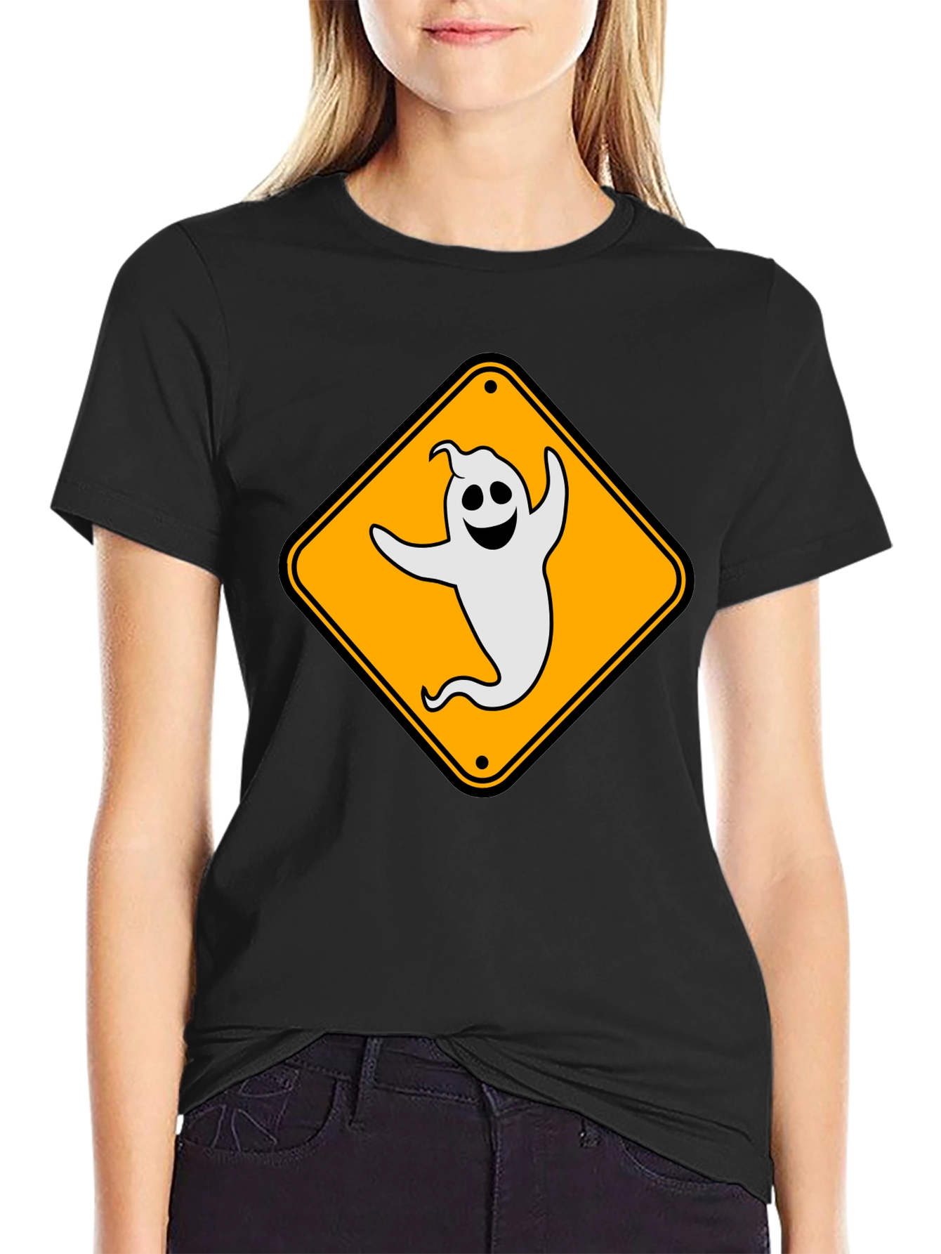 Ghost Crossing Sign Tee - Spooky Fun T-Shirt