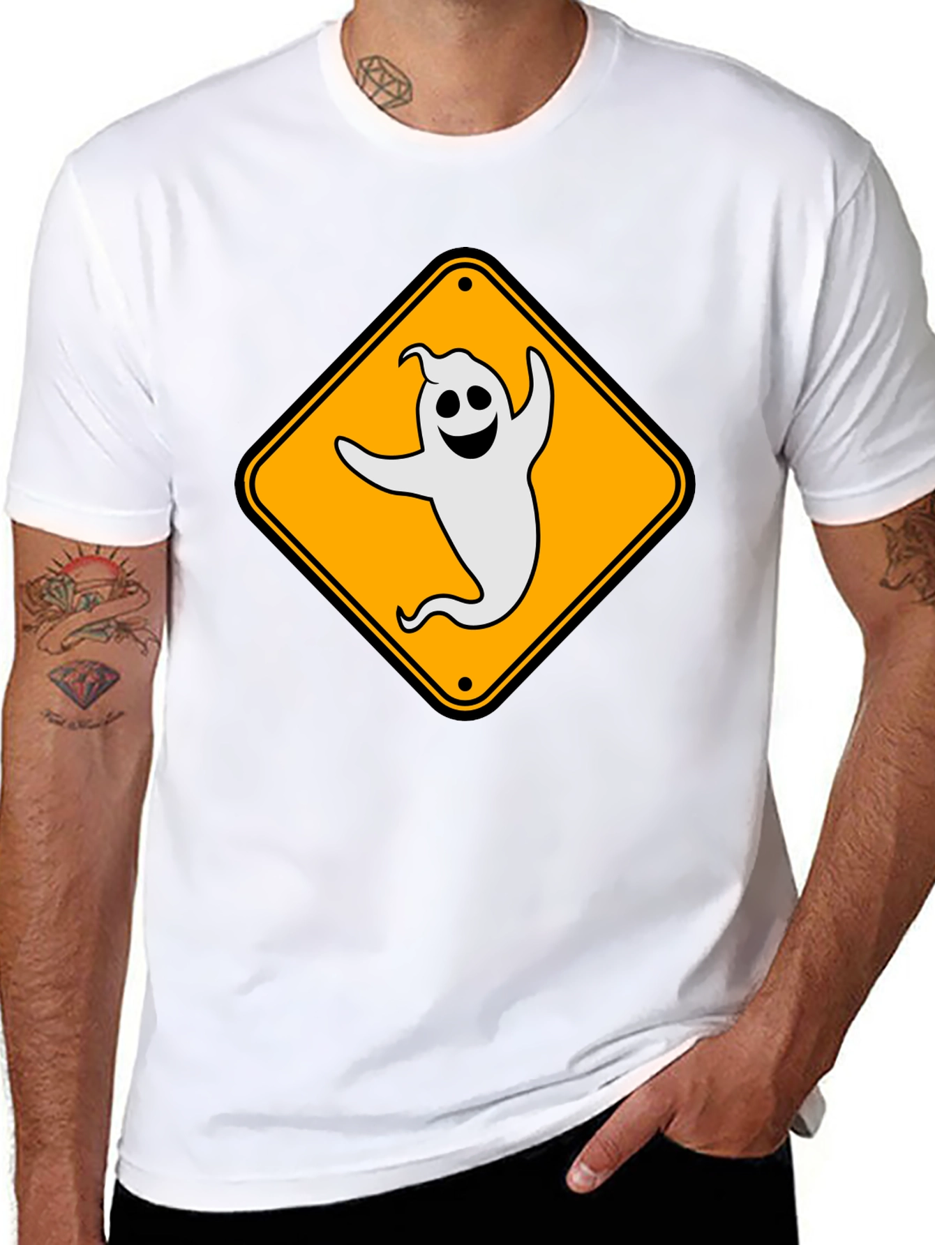 Ghost Crossing Sign Tee - Spooky Fun T-Shirt