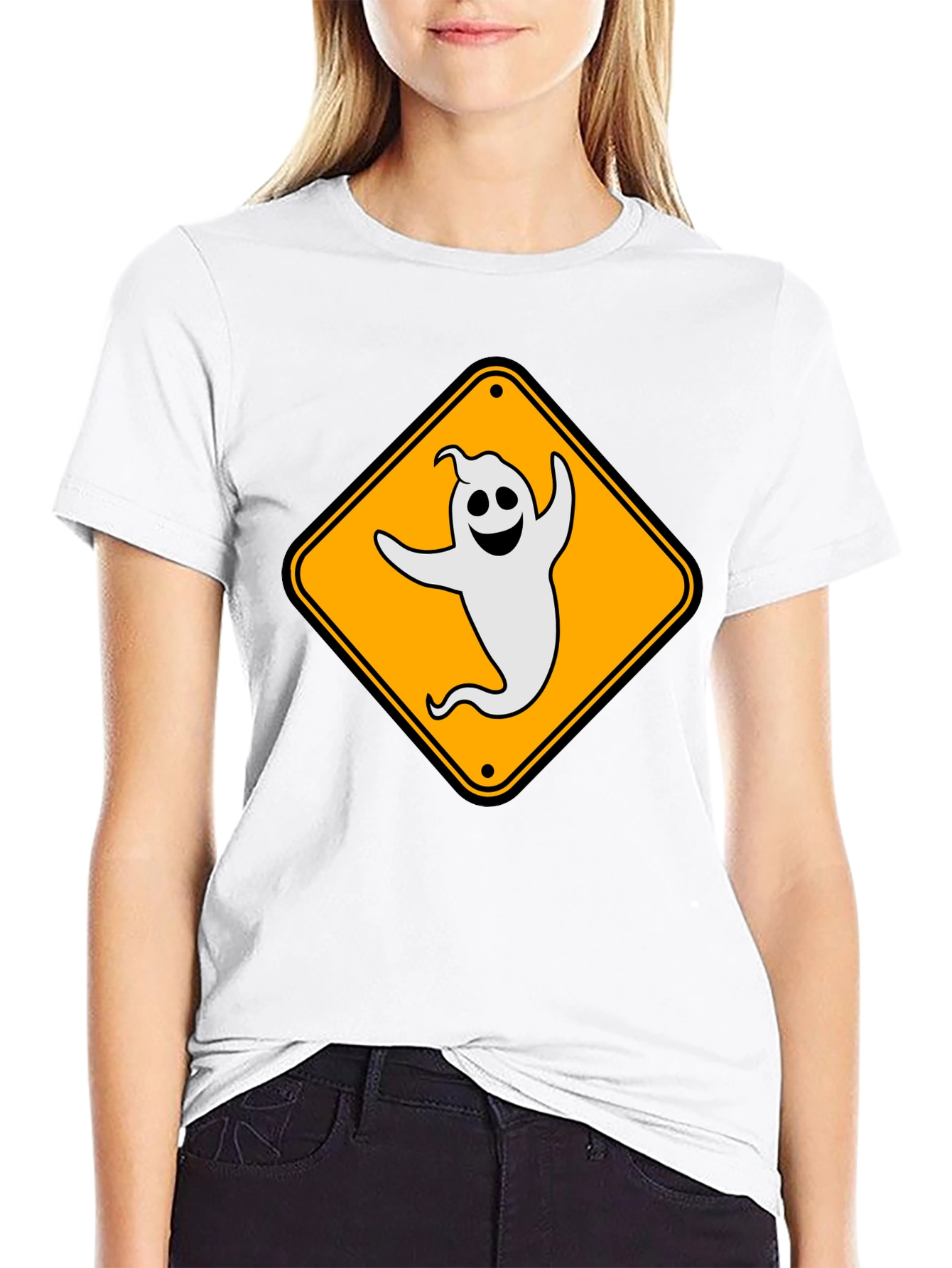 Ghost Crossing Sign Tee - Spooky Fun T-Shirt