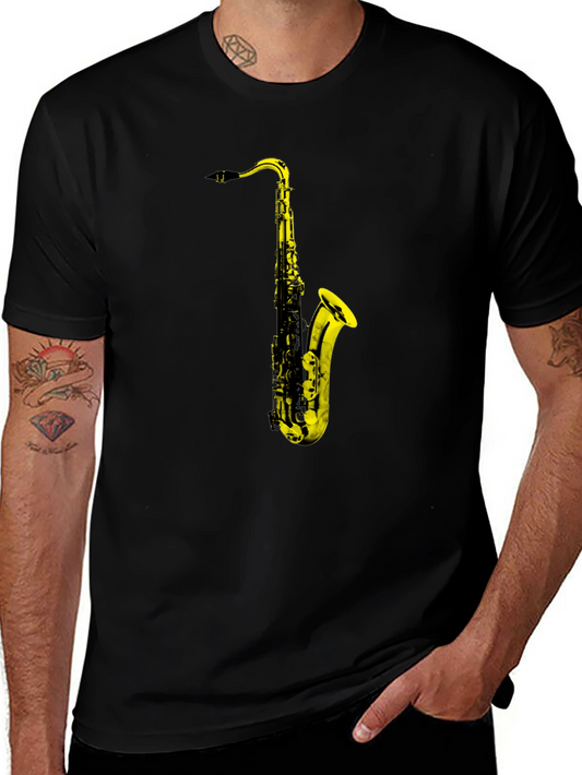 Saxophone Graphic Print T-Shirt - Black