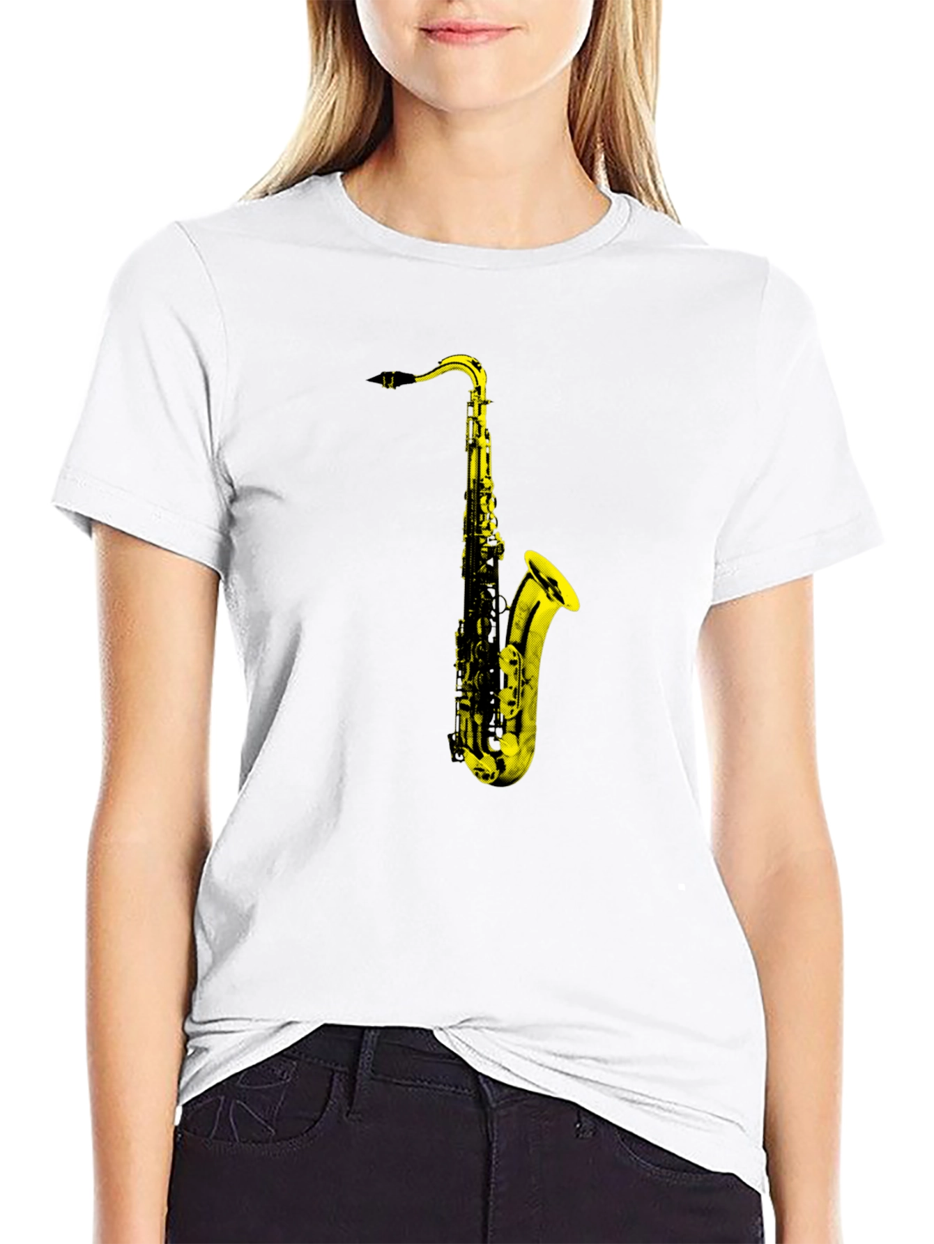 Saxophone Graphic Print T-Shirt - Black