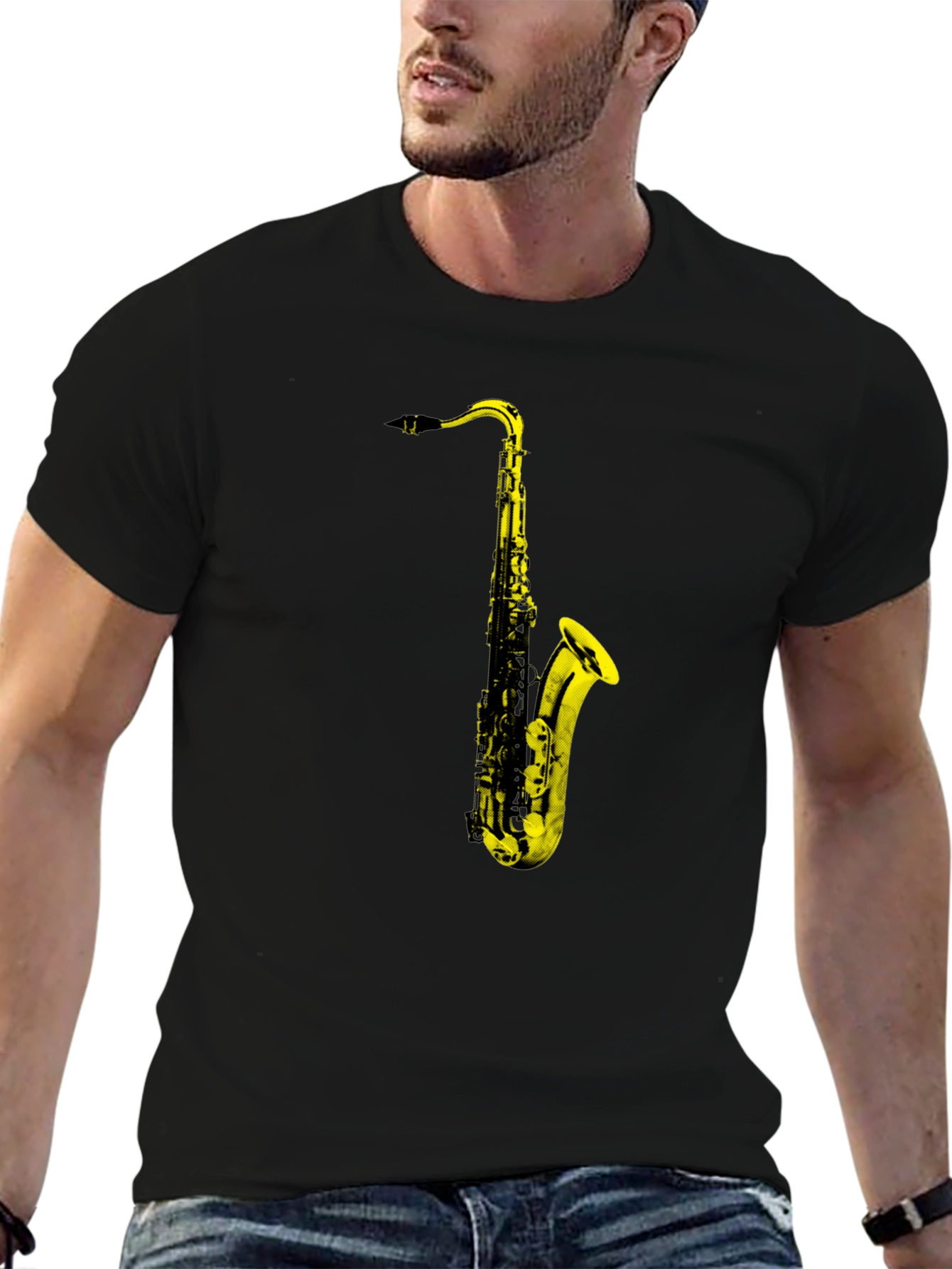 Saxophone Graphic Print T-Shirt - Black