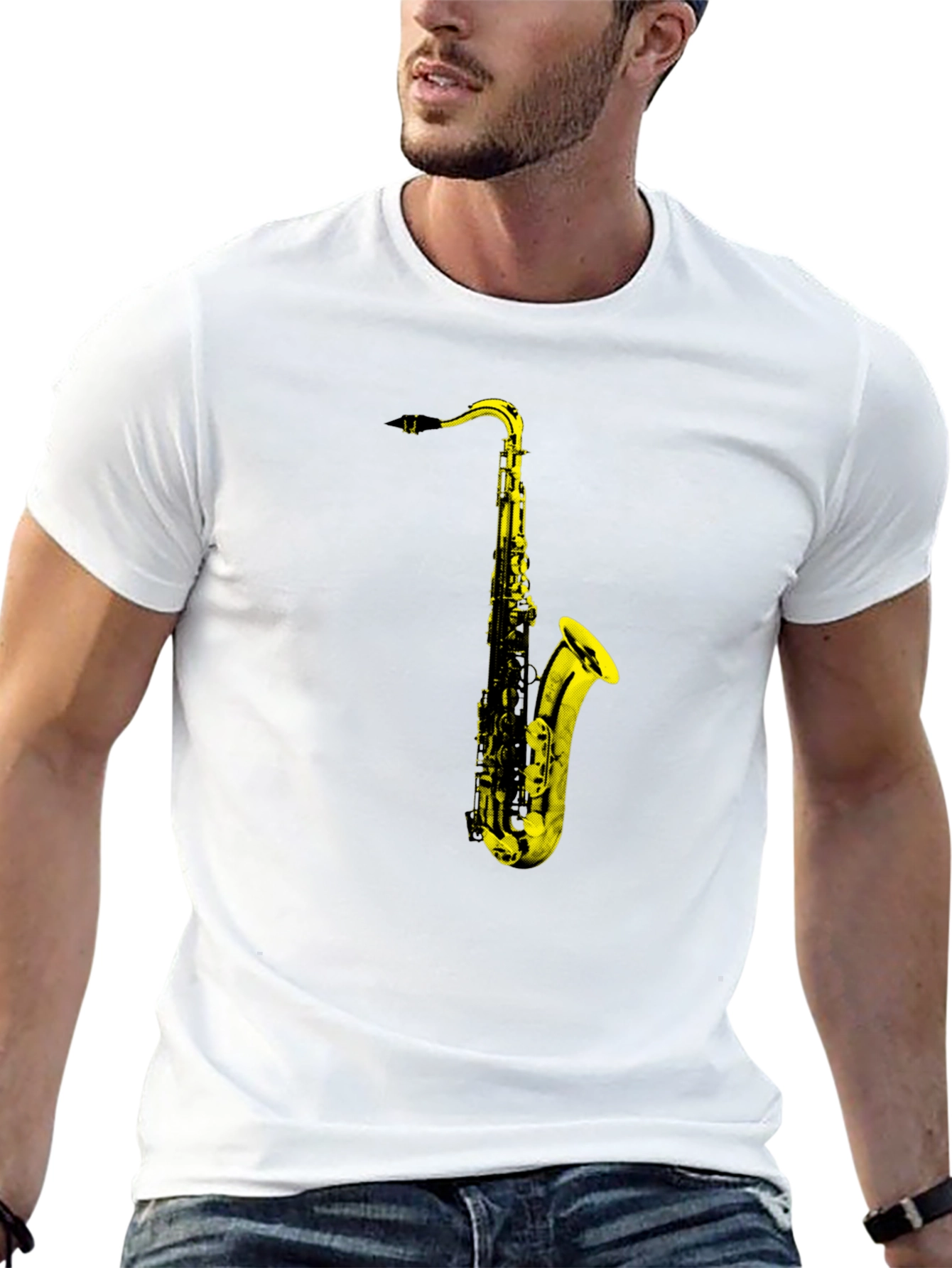 Saxophone Graphic Print T-Shirt - Black