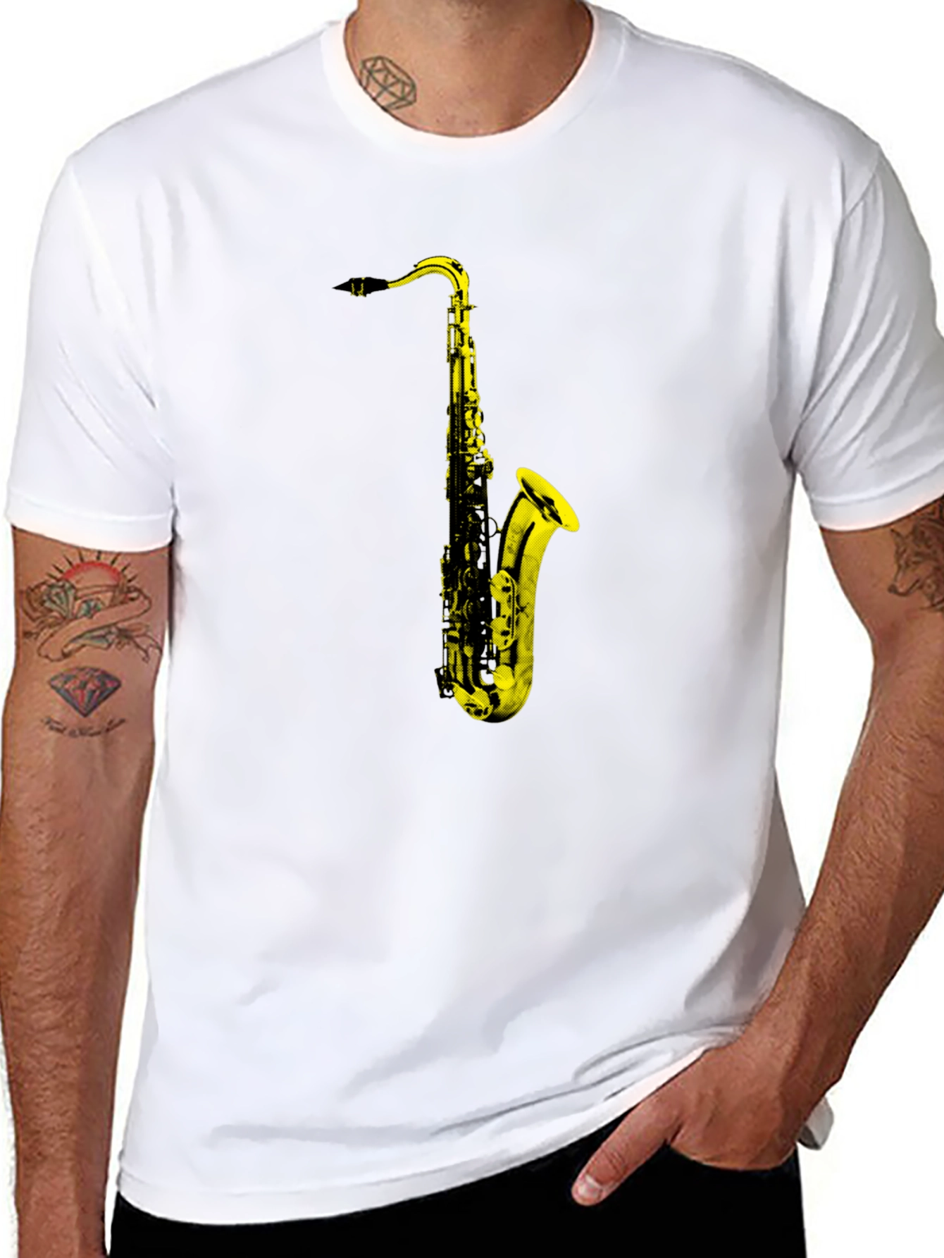Saxophone Graphic Print T-Shirt - Black