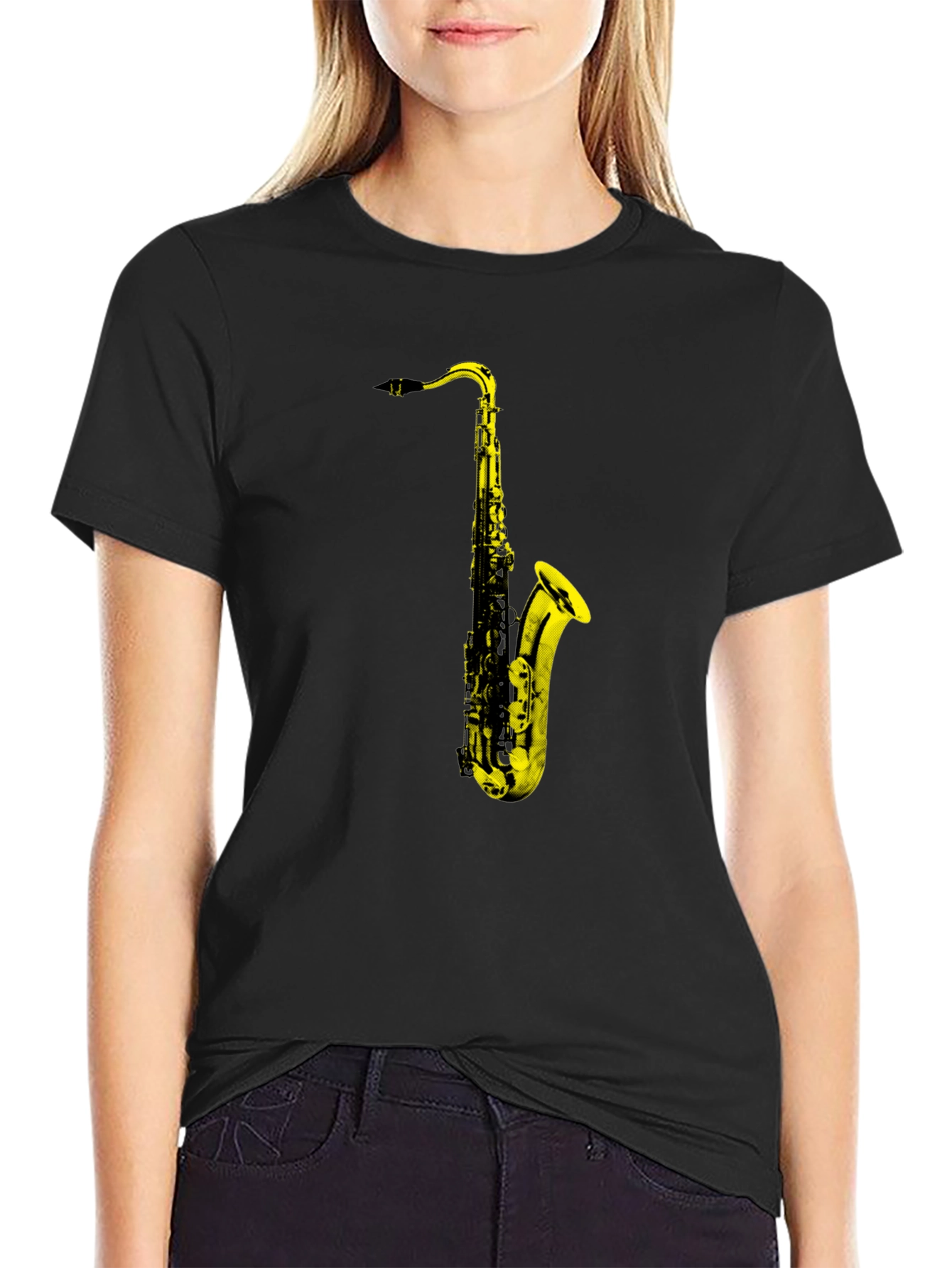 Saxophone Graphic Print T-Shirt - Black