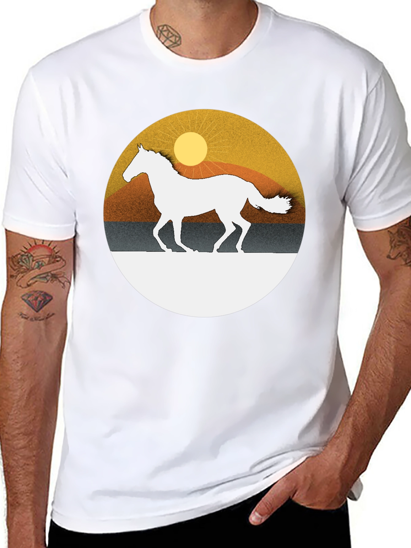 Horse Silhouette Graphic Tee - Sunset Design