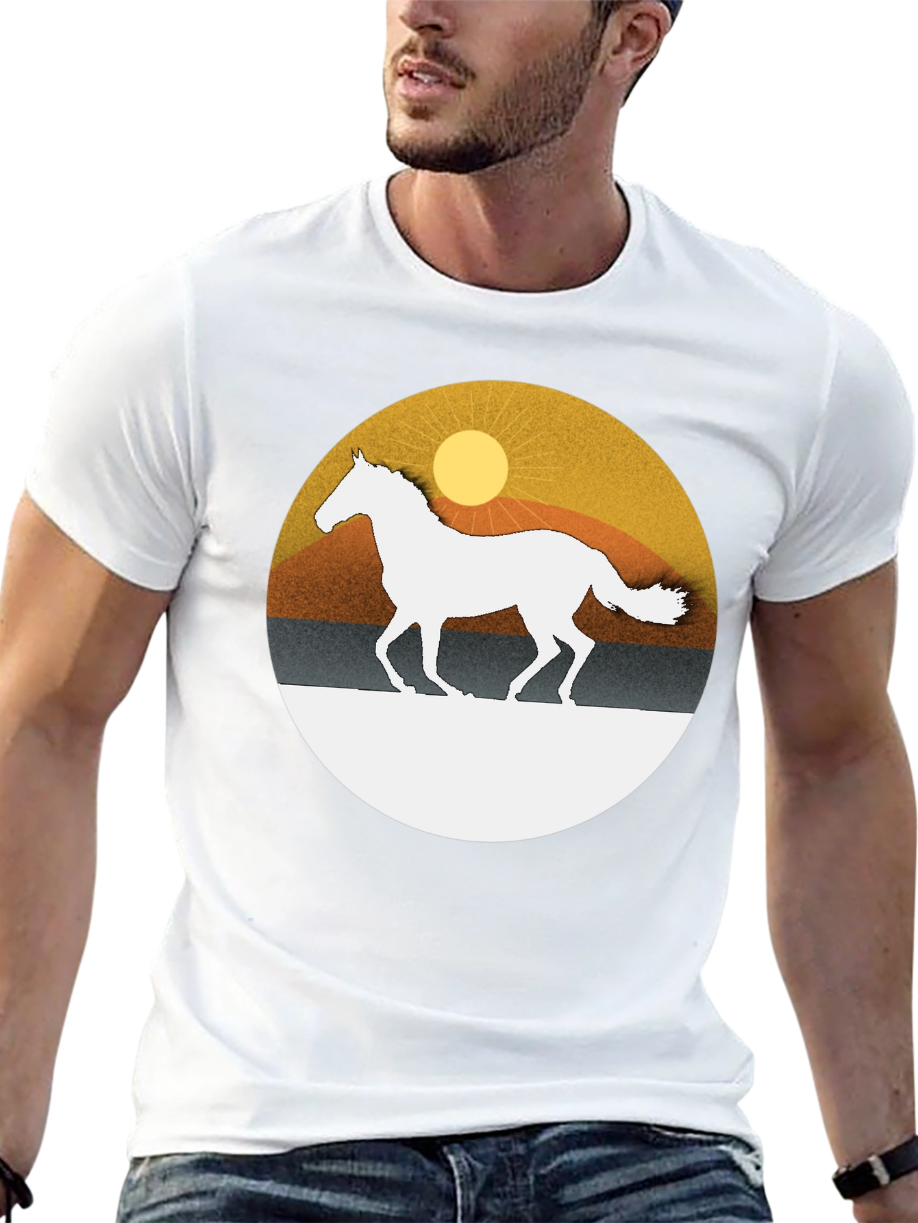 Horse Silhouette Graphic Tee - Sunset Design