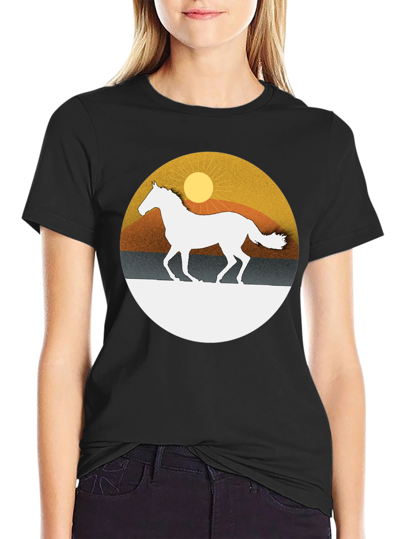 Horse Silhouette Graphic Tee - Sunset Design