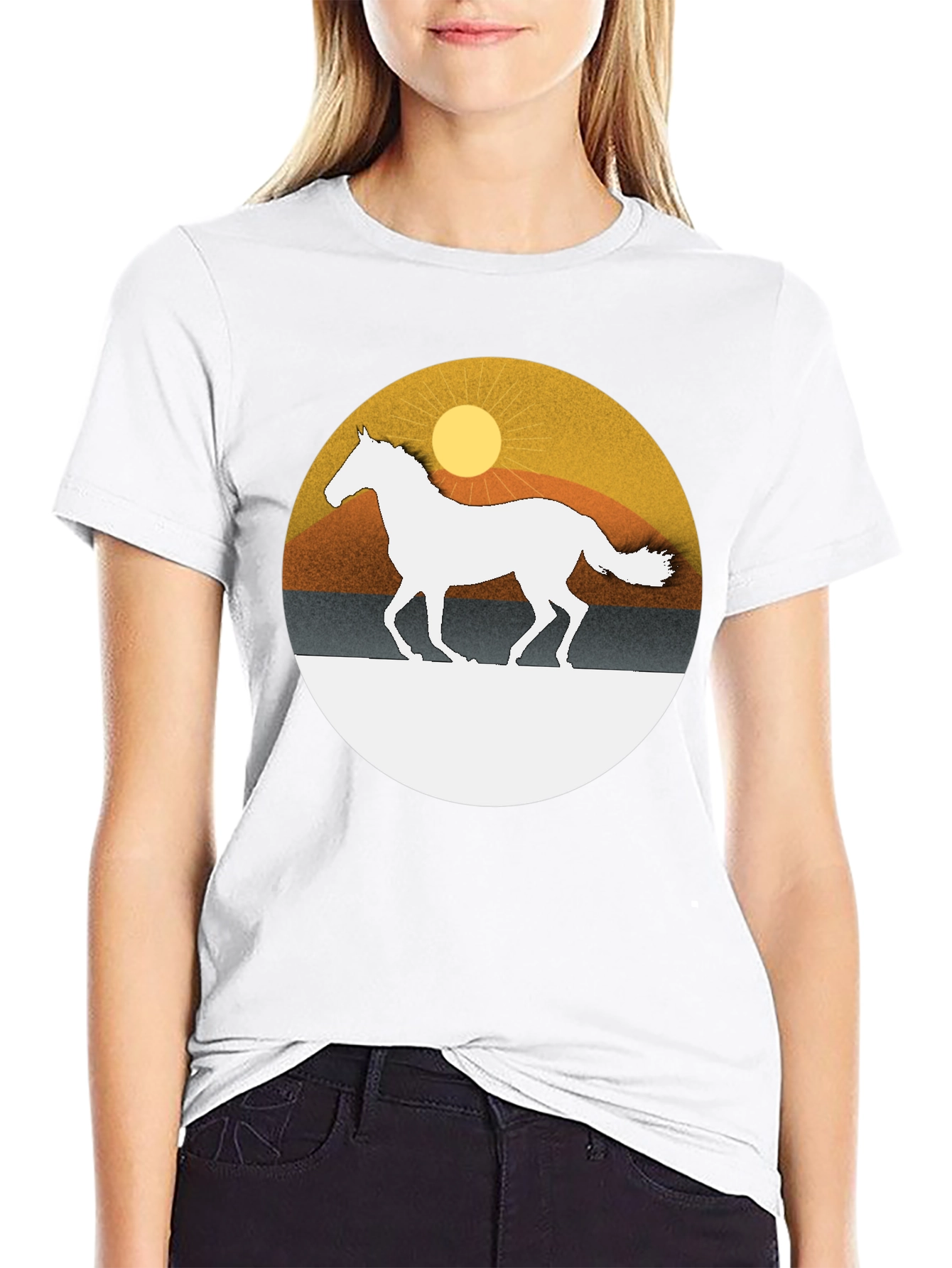 Horse Silhouette Graphic Tee - Sunset Design