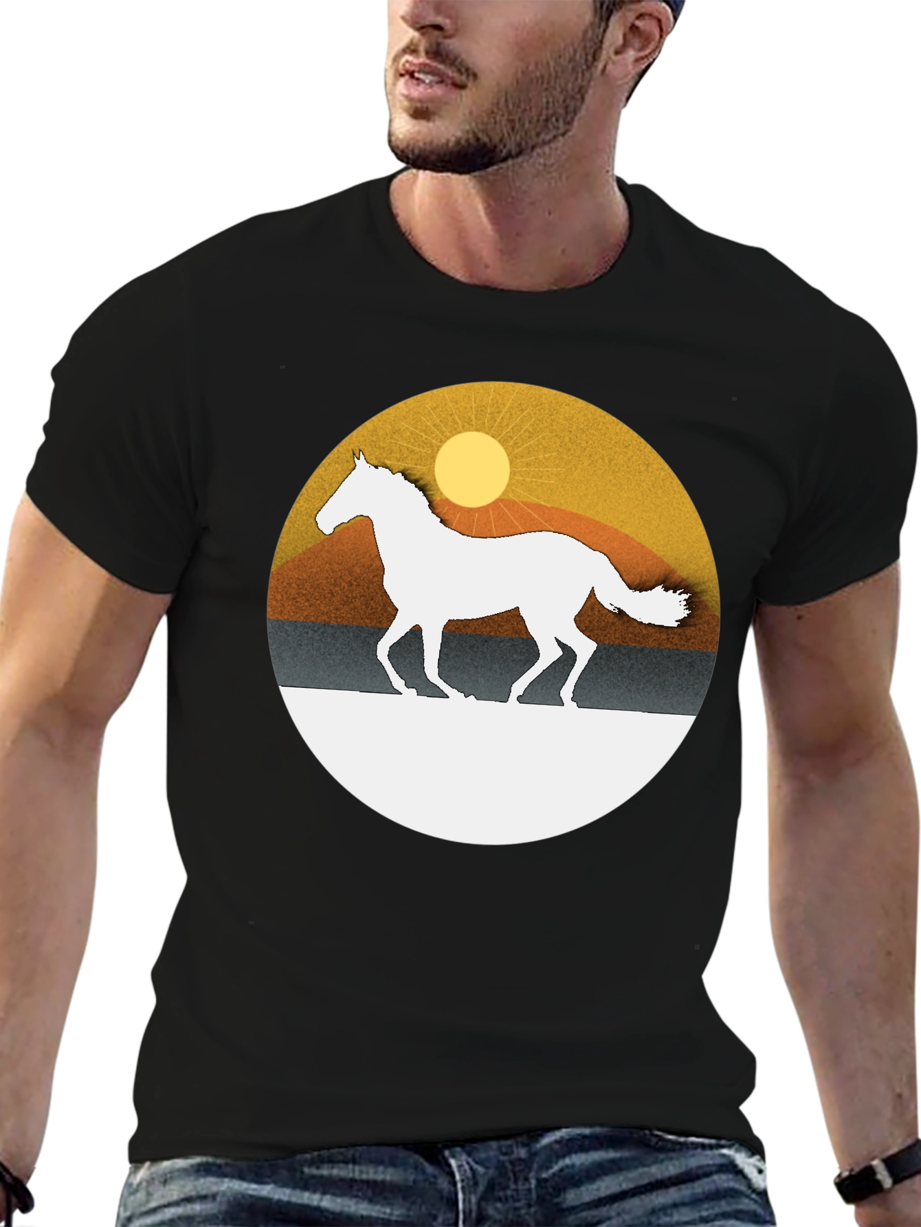 Horse Silhouette Graphic Tee - Sunset Design