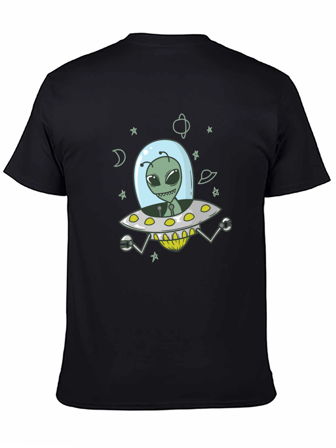 Alien UFO Graphic Tee - Black Cotton T-Shirt
