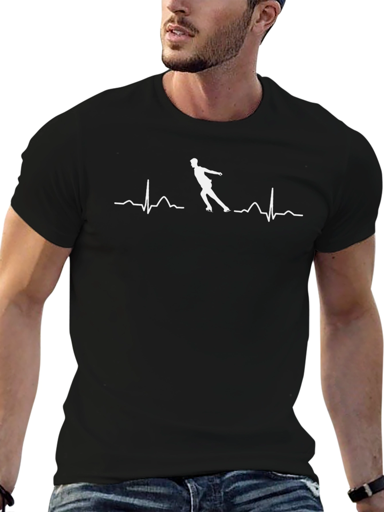 Roller Skate Heartbeat T-Shirt - Black Cotton Tee