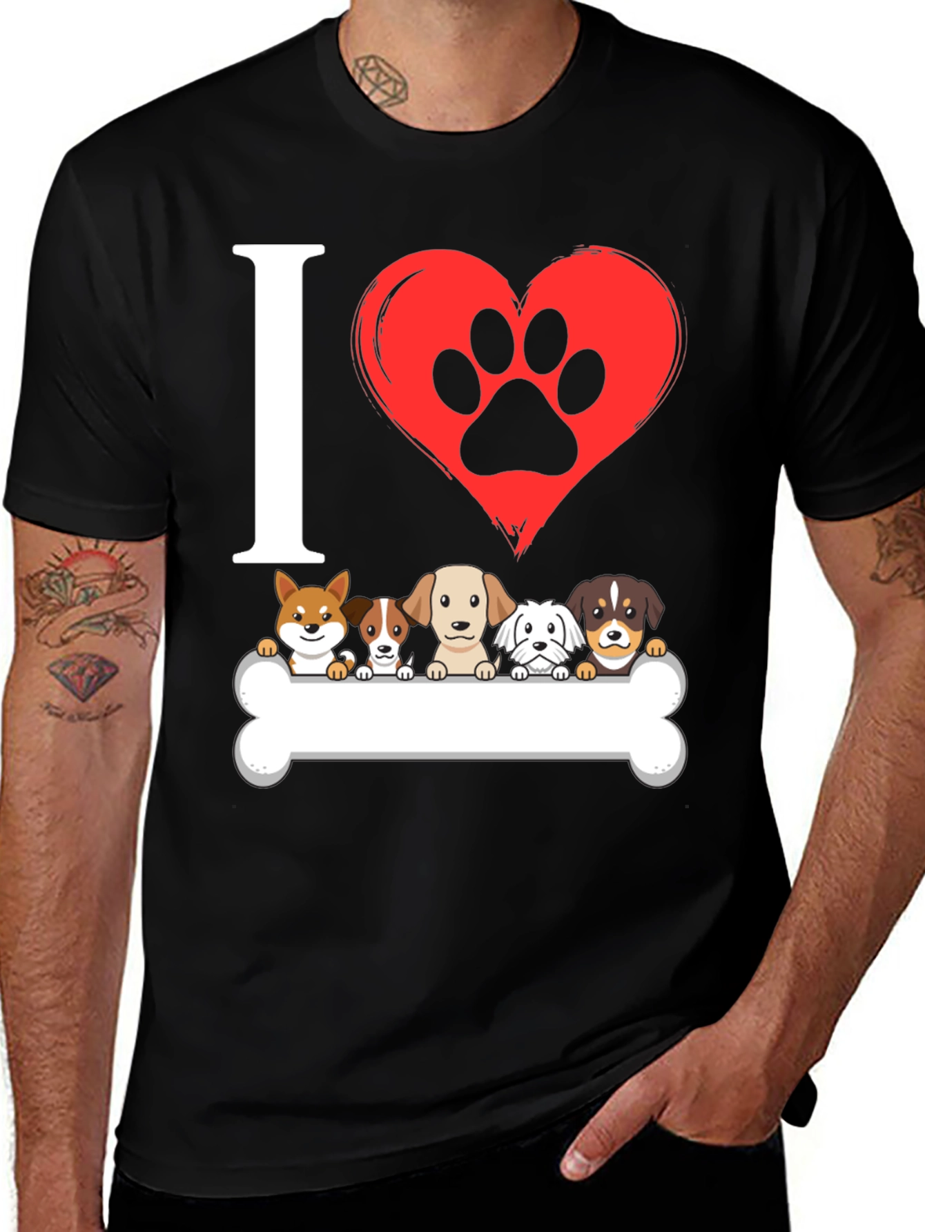 I Love Dogs T-Shirt with Paw Print Heart
