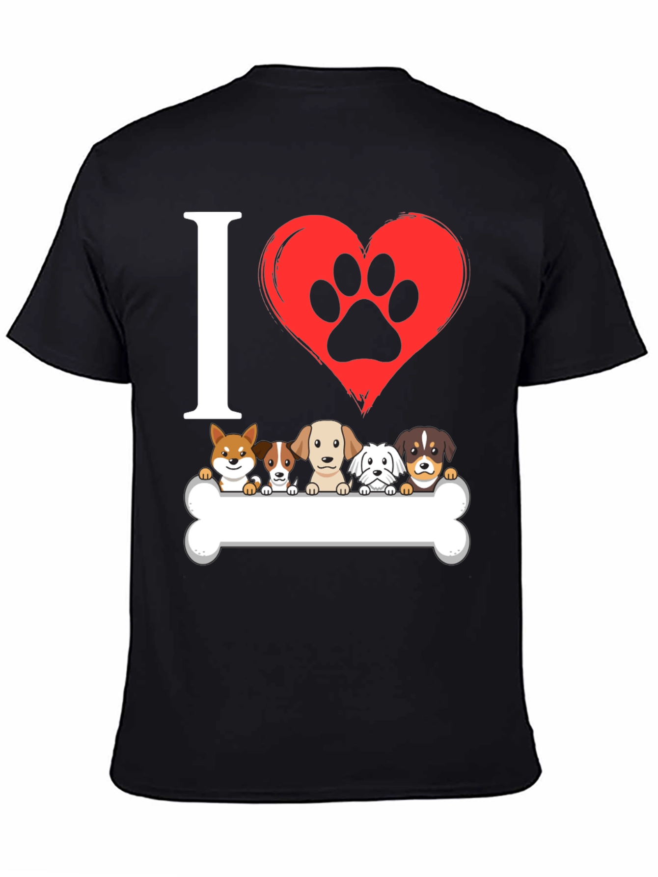 I Love Dogs T-Shirt with Paw Print Heart