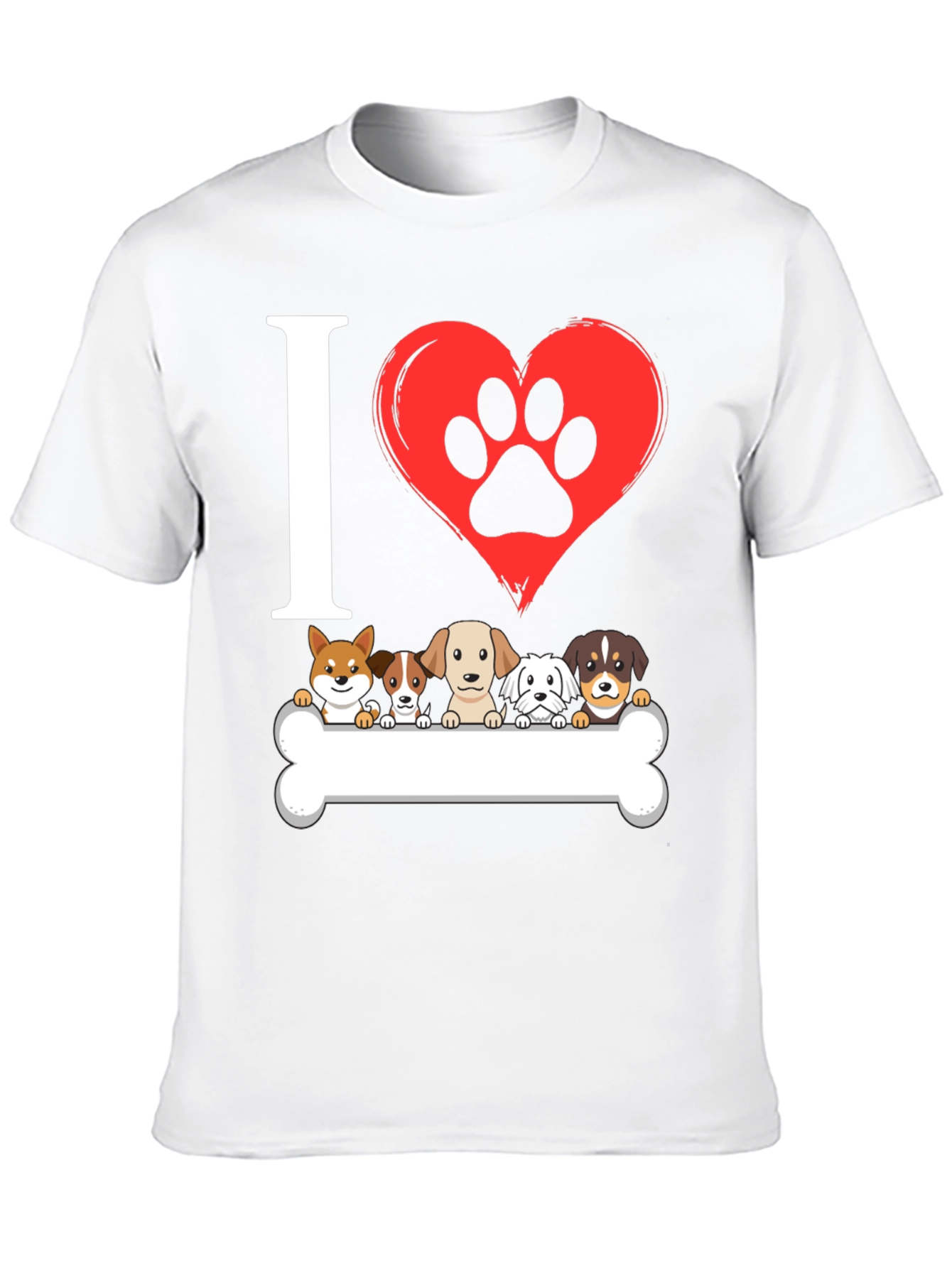I Love Dogs T-Shirt with Paw Print Heart