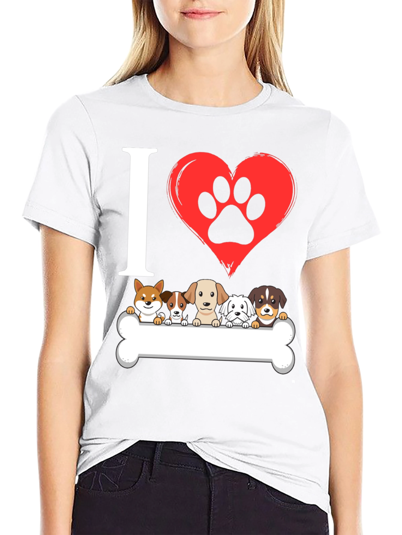 I Love Dogs T-Shirt with Paw Print Heart