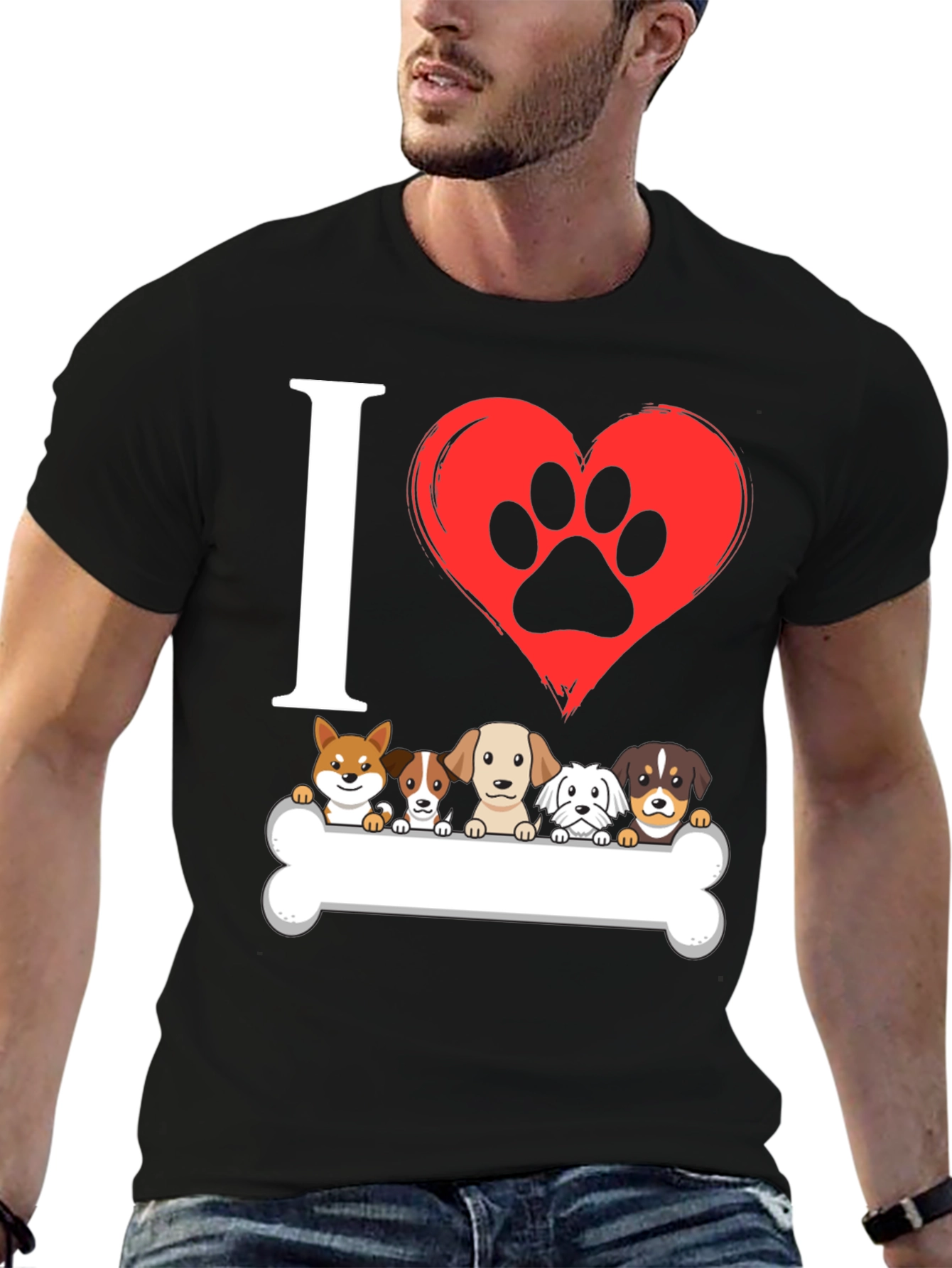 I Love Dogs T-Shirt with Paw Print Heart