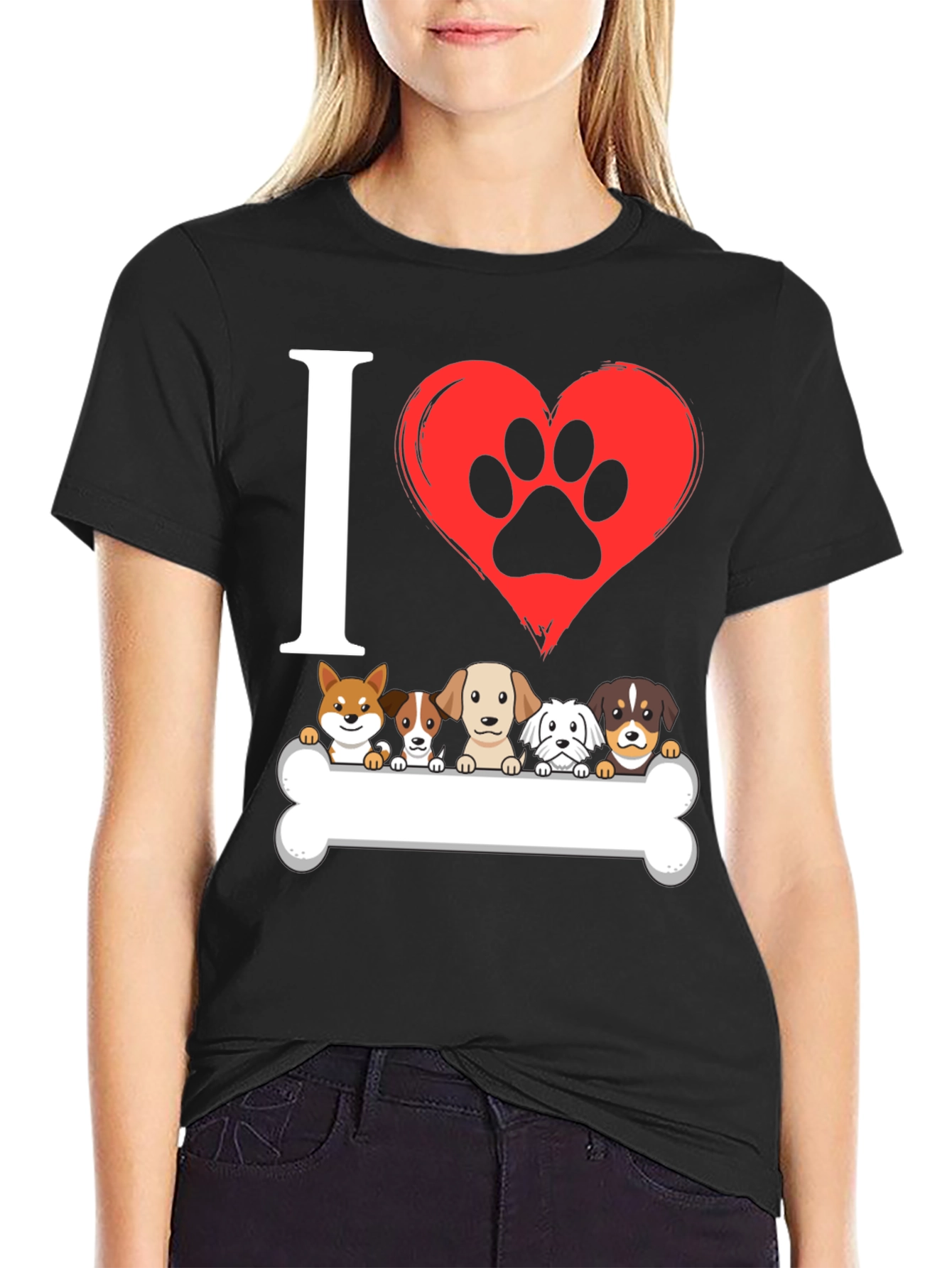 I Love Dogs T-Shirt with Paw Print Heart