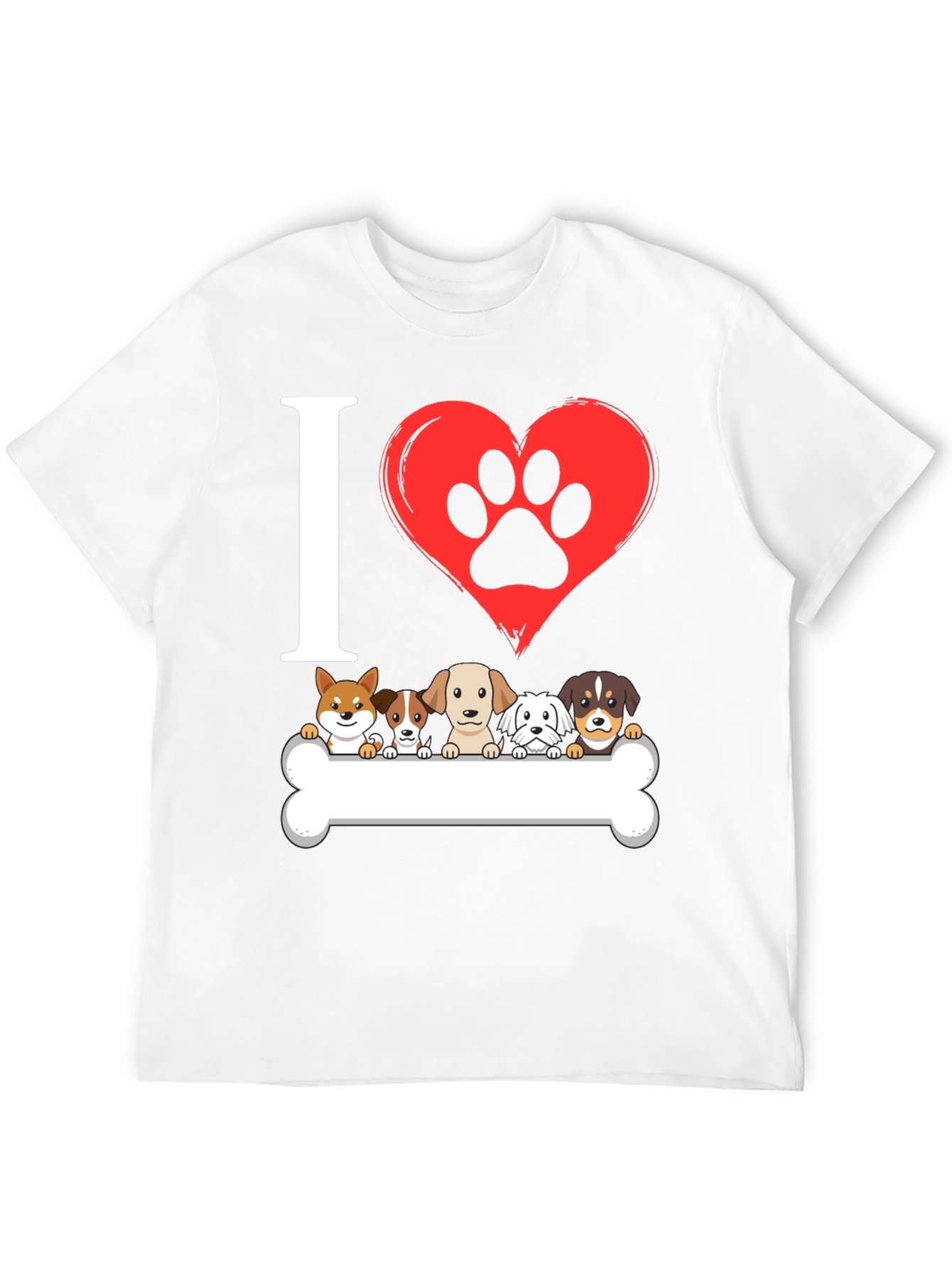 I Love Dogs T-Shirt with Paw Print Heart