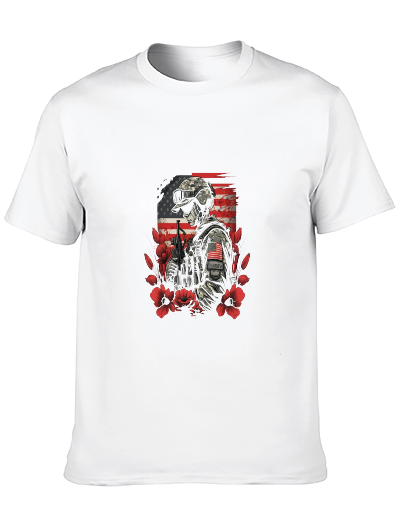 Patriotic Soldier Graphic Tee - American Flag Flower Design