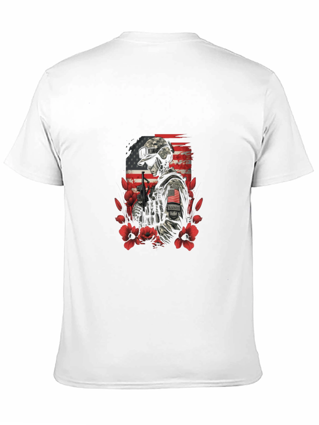 Patriotic Soldier Graphic Tee - American Flag Flower Design
