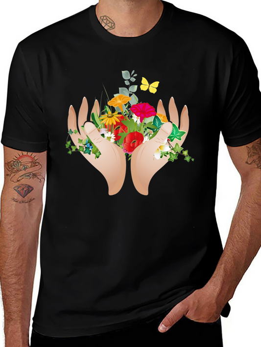 Nature Hands Graphic Tee - Black Casual Shirt
