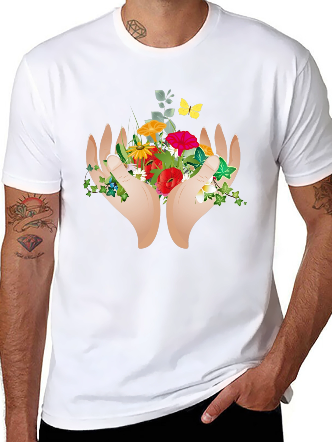 Nature Hands Graphic Tee - Black Casual Shirt
