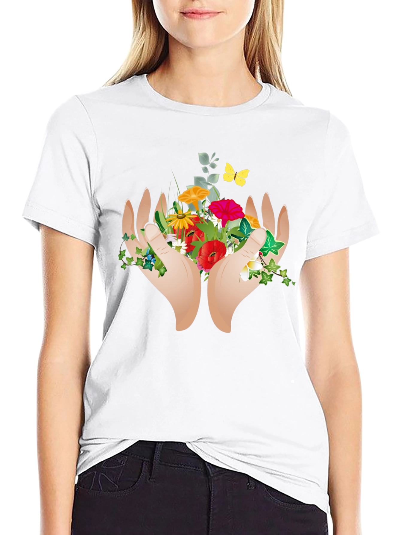 Nature Hands Graphic Tee - Black Casual Shirt
