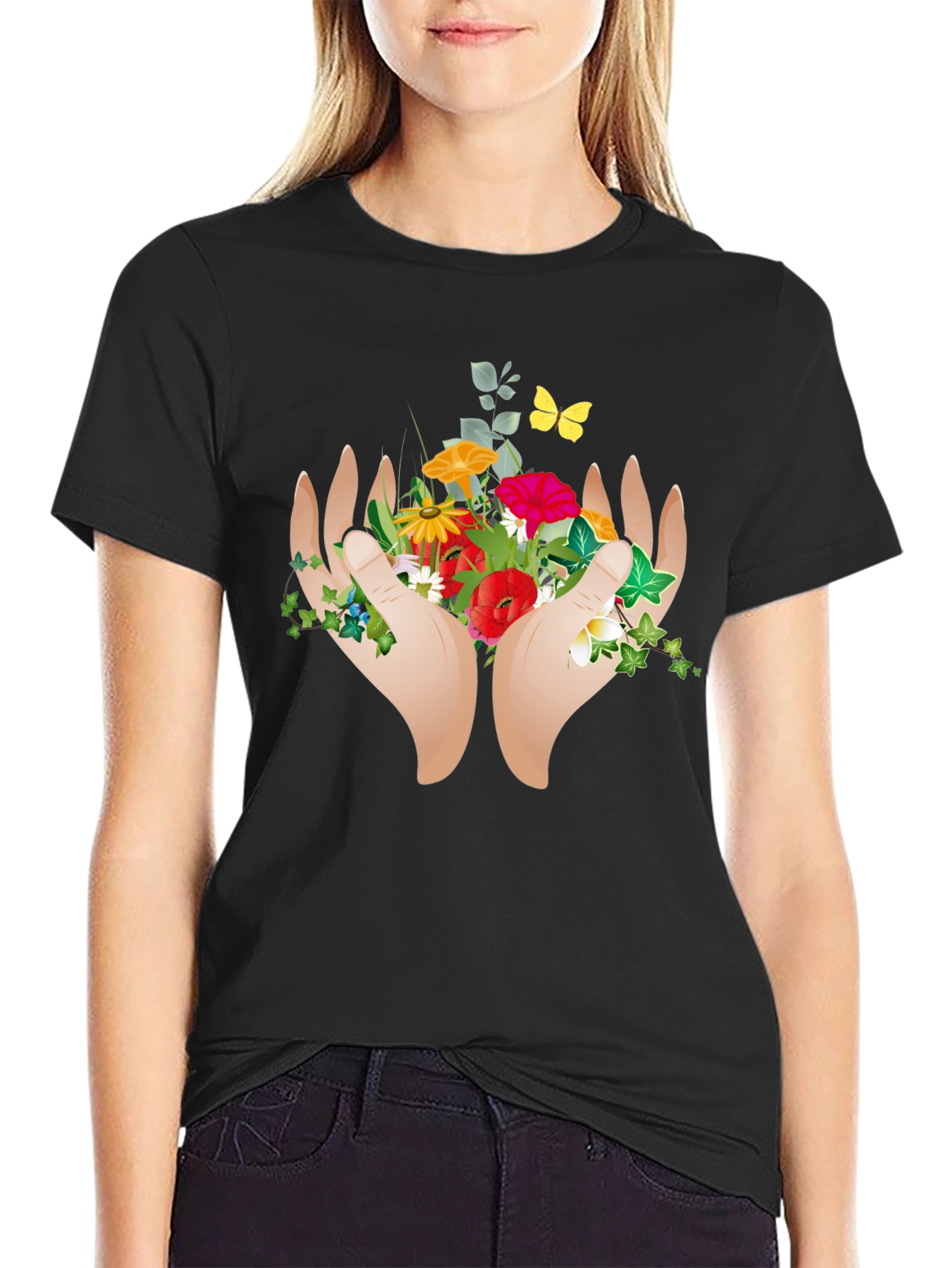 Nature Hands Graphic Tee - Black Casual Shirt