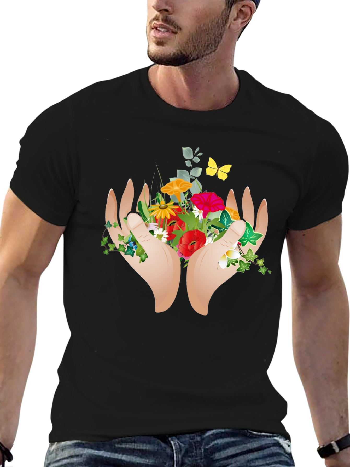 Nature Hands Graphic Tee - Black Casual Shirt