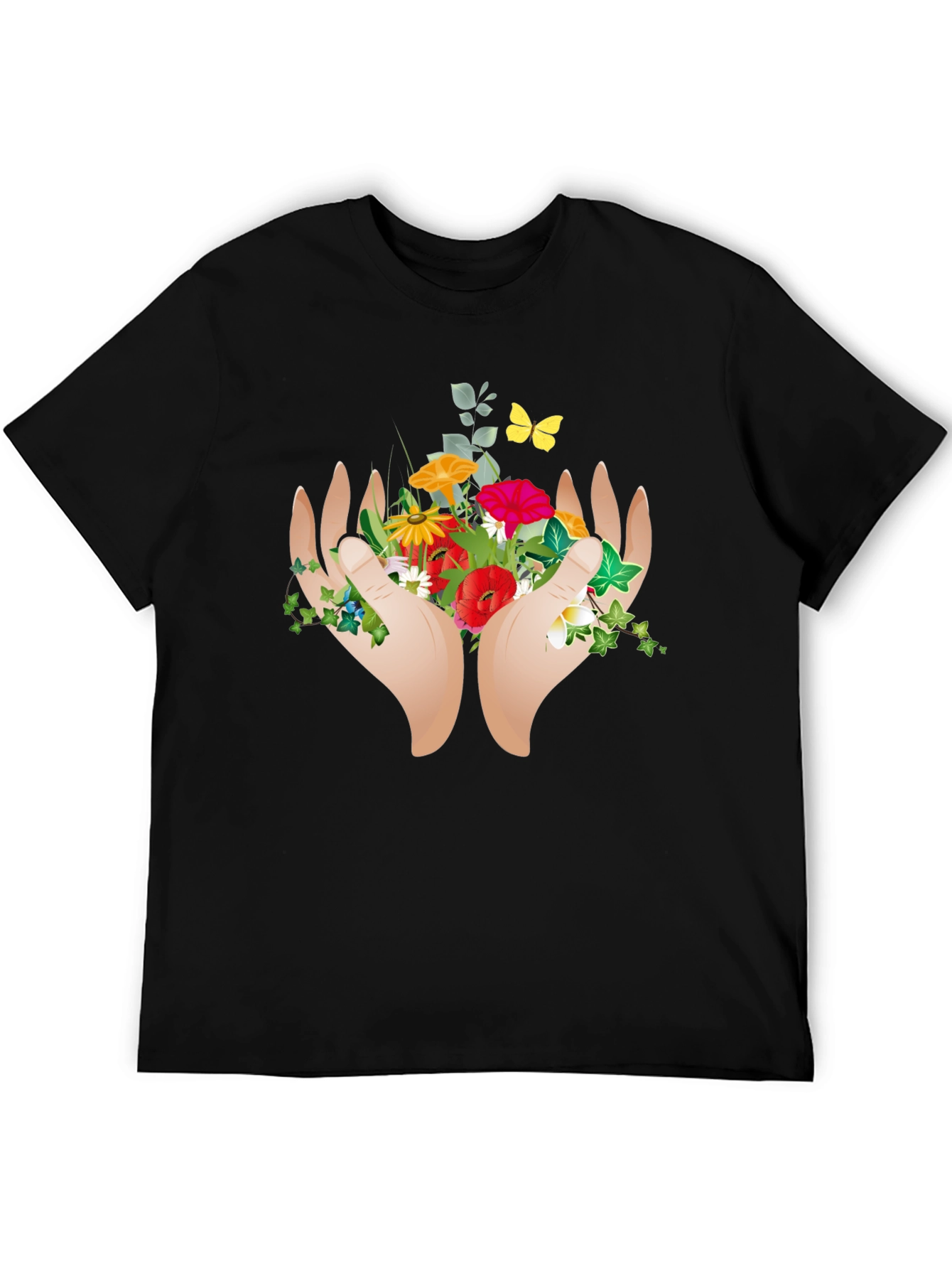 Nature Hands Graphic Tee - Black Casual Shirt