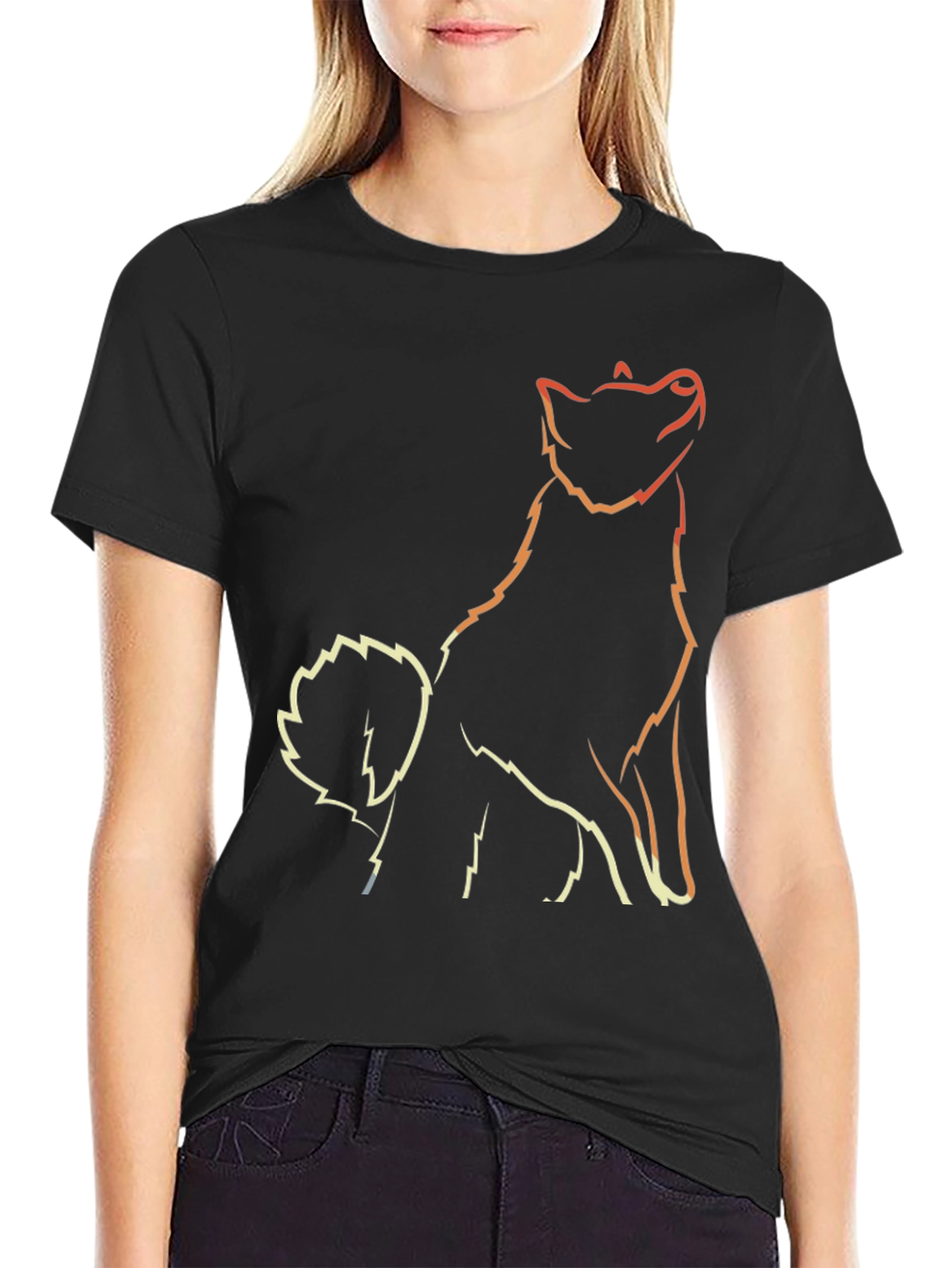 Minimalist Dog Outline Black T-Shirt