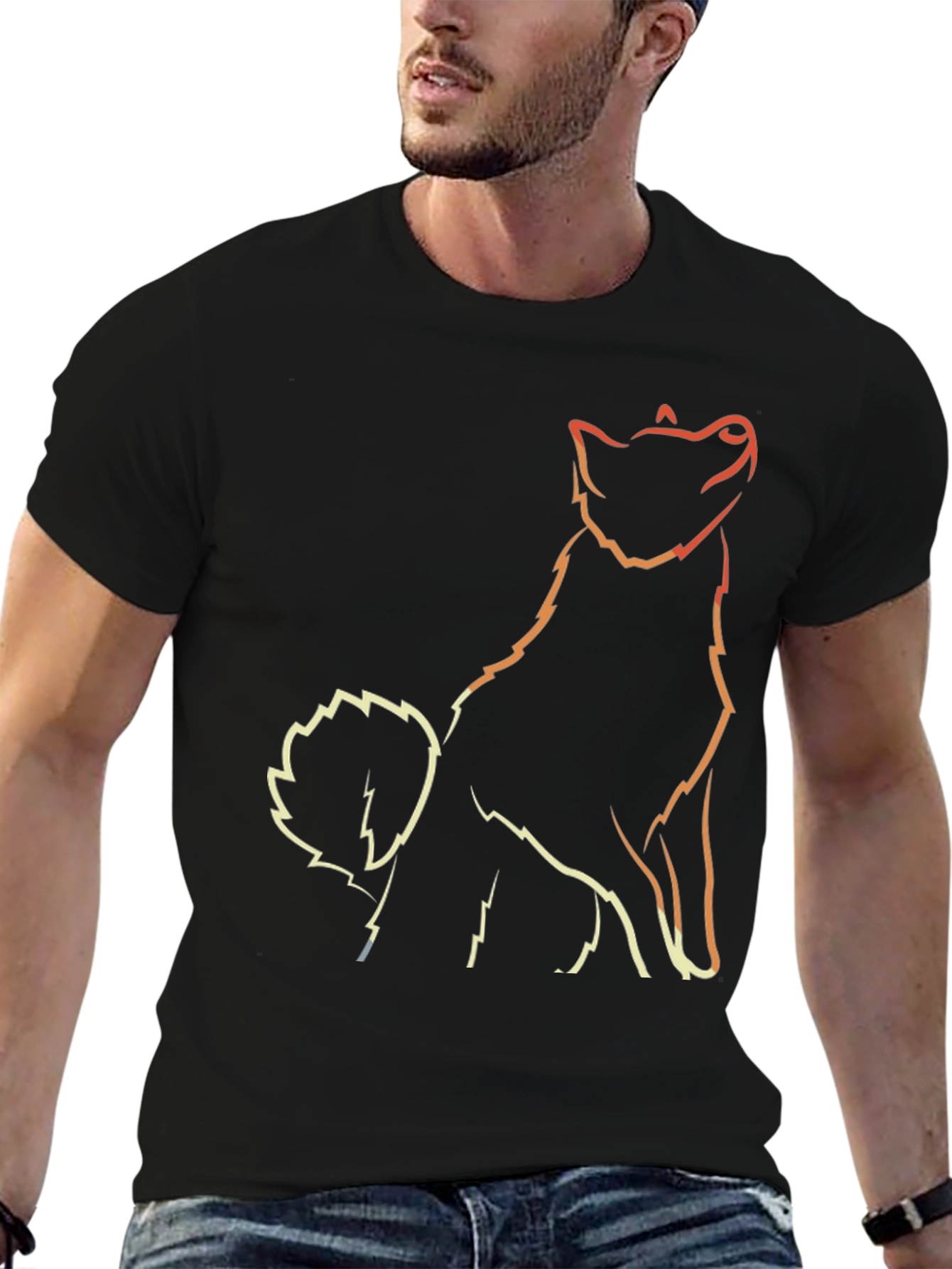 Minimalist Dog Outline Black T-Shirt