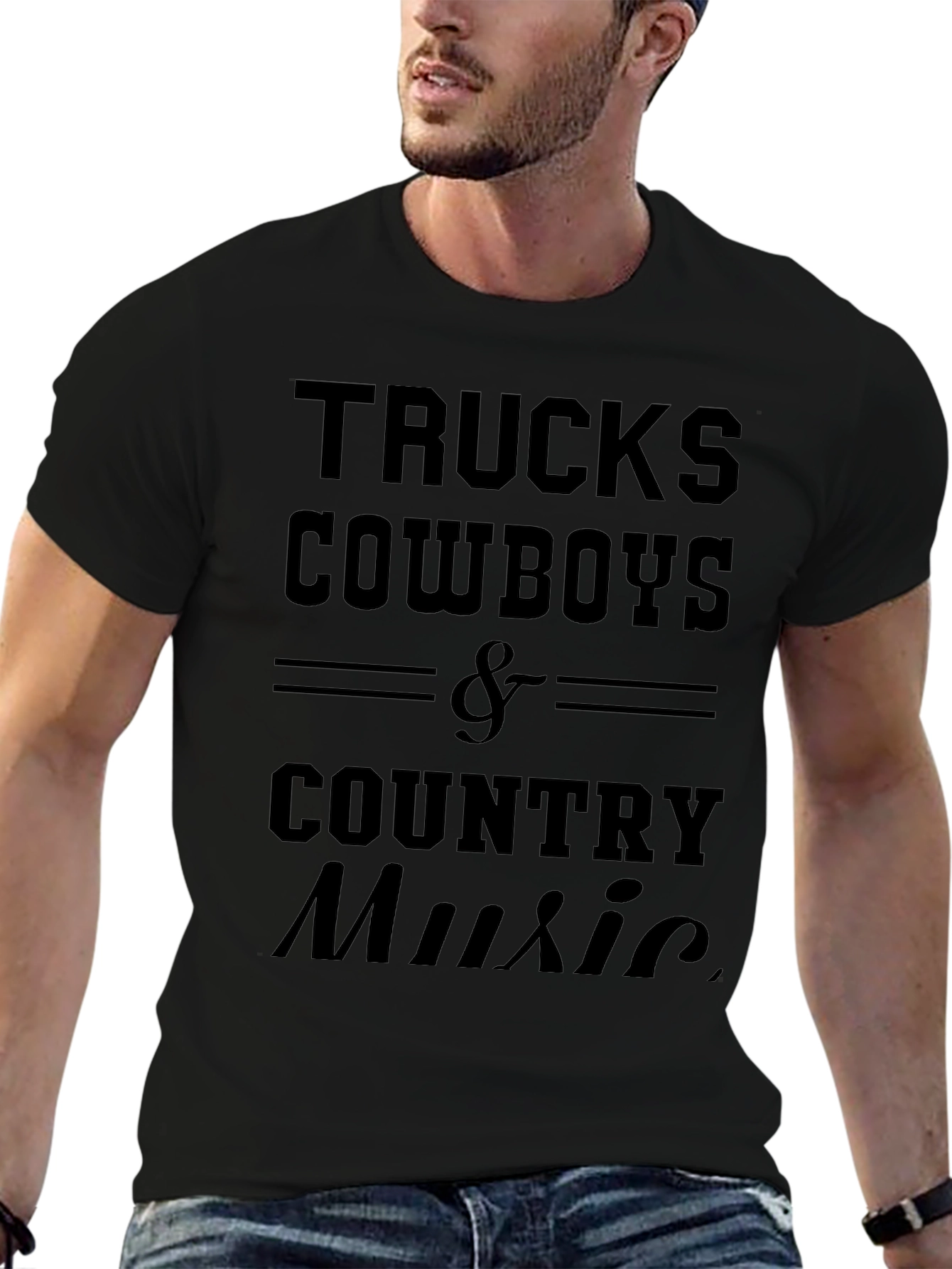 Trucks Cowboys & Country Music Black Graphic T-Shirt