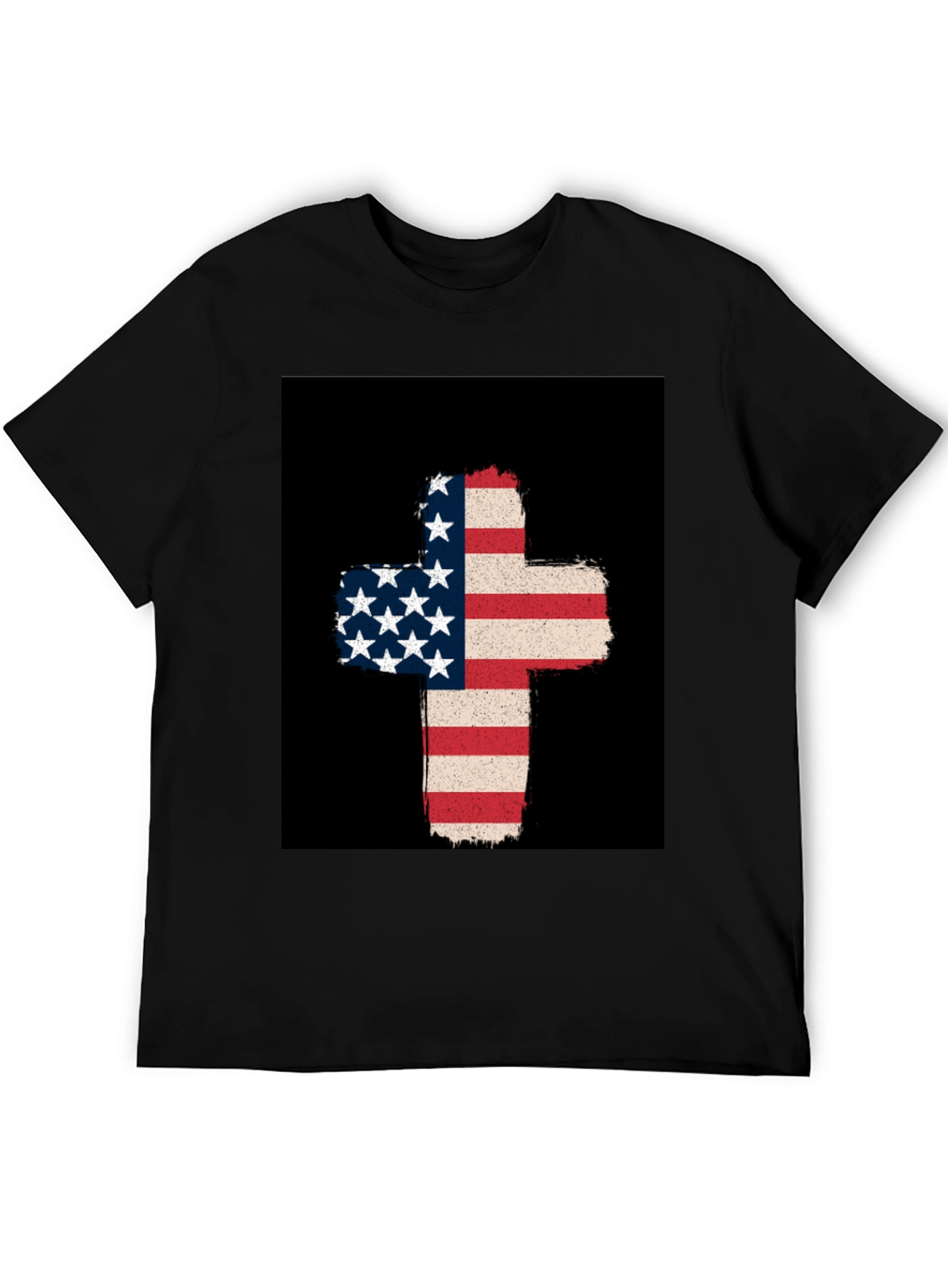 American Flag Cross Graphic Tee - Patriotic Style
