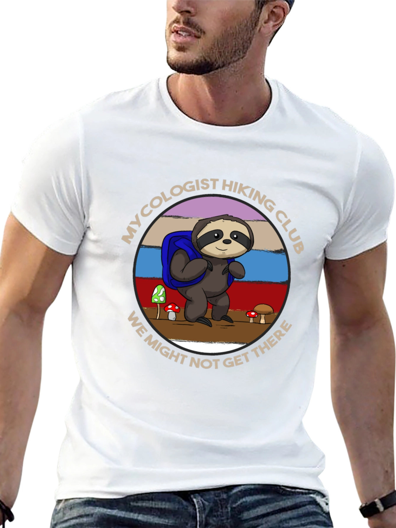 Mycologist Hiking Club Sloth Graphic T-Shirt