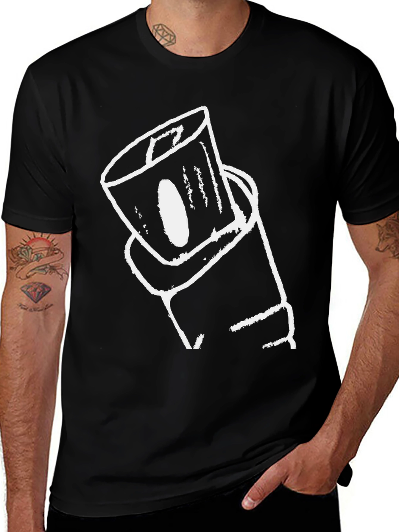 Abstract Can Graphic Tee - Black Cotton Casual Wear
