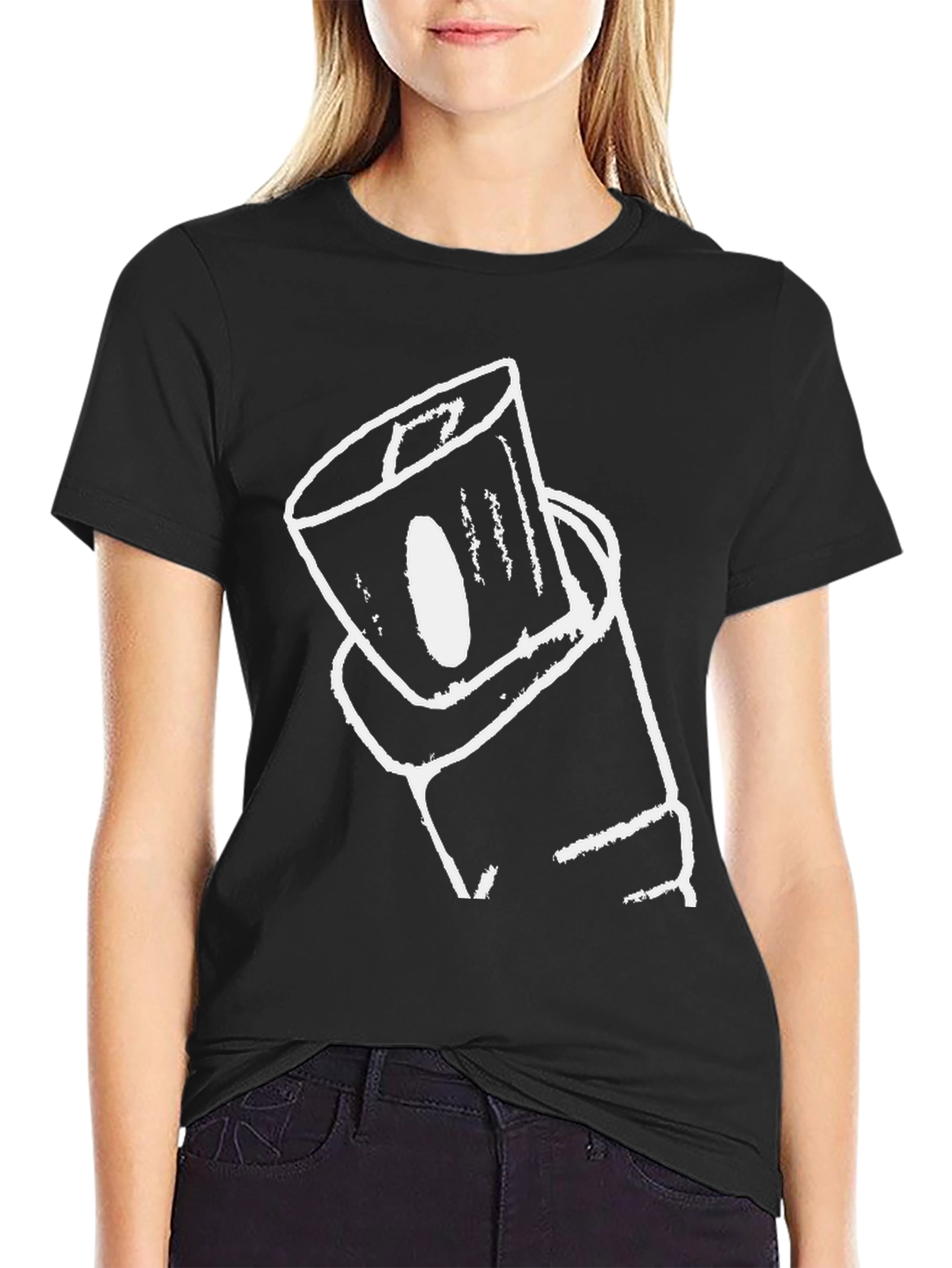 Abstract Can Graphic Tee - Black Cotton Casual Wear