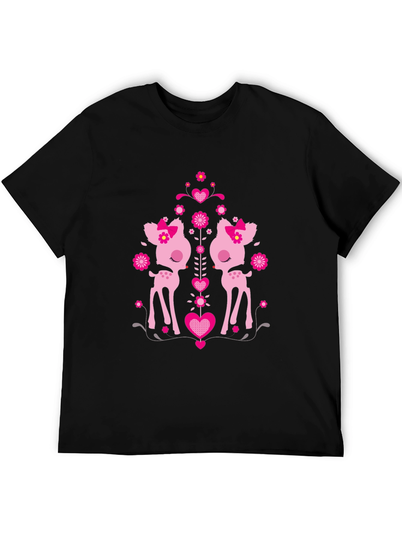 Cute Deer Heart Graphic Black T-Shirt